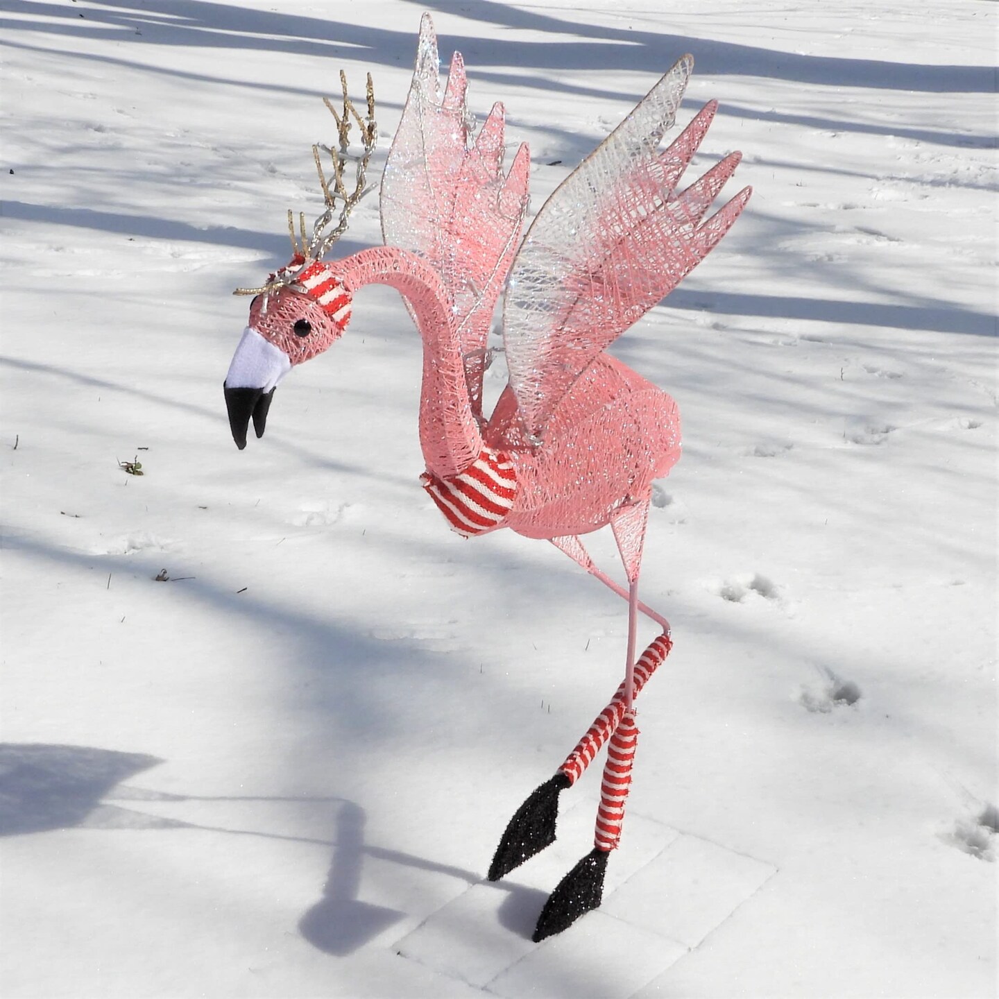 Haute Decor 42-inch Reindeer Flamingo - Lighted Outdoor Christmas Holiday Yard Display - Pre-Lit with LED Lights, Interior Metal Frame, Metal Stand Included