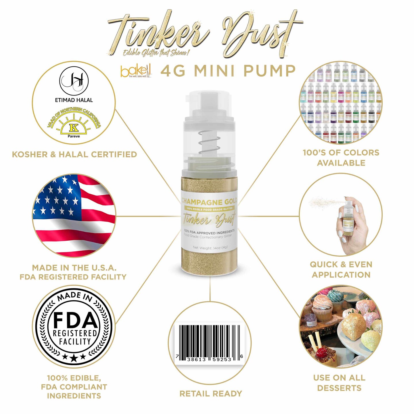 Champagne Gold Edible Glitter Spray 4g Pump | Tinker Dust&#xAE;