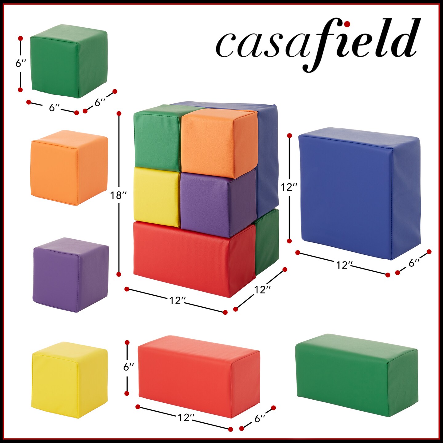 Casafield Toddler Foam Building Block Sets, Soft Play Colorful Kids Stacking Cubes for Daycare, Nursery, Preschool