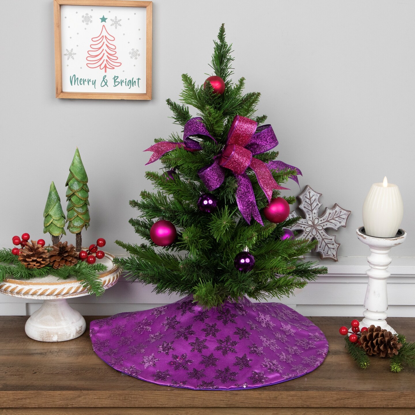Northlight Sequin Snowflake Mini Christmas Tree Skirt - Purple - 20&#x22;