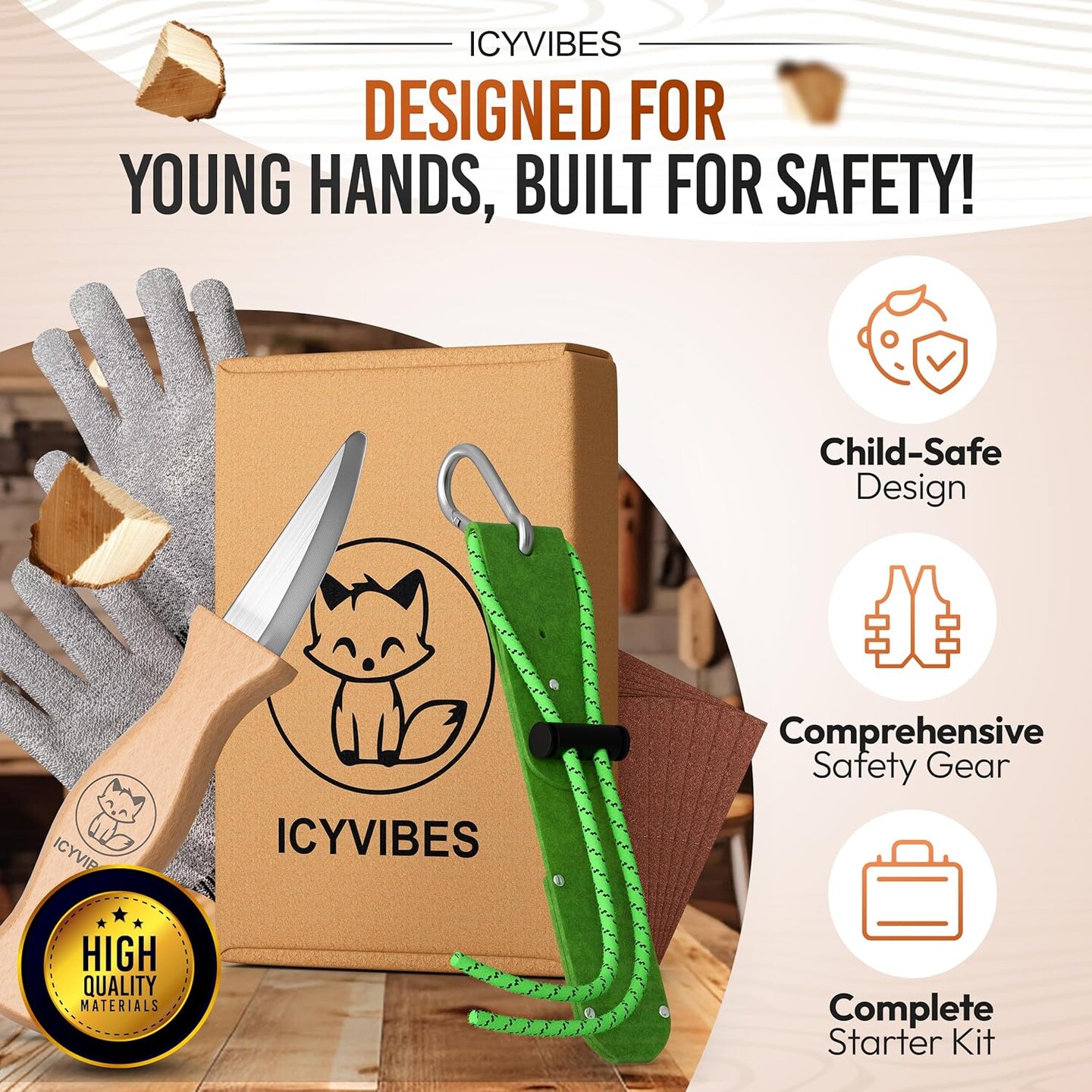 Premium Wood Carving Kit - 9Pcs Whittling Knife for C1 Kids Safety Carving Craft Projects Gloves Chisel Pocket Friendly Working Tools Leather Perfect for Gifts and Creative Bowl Sharpener