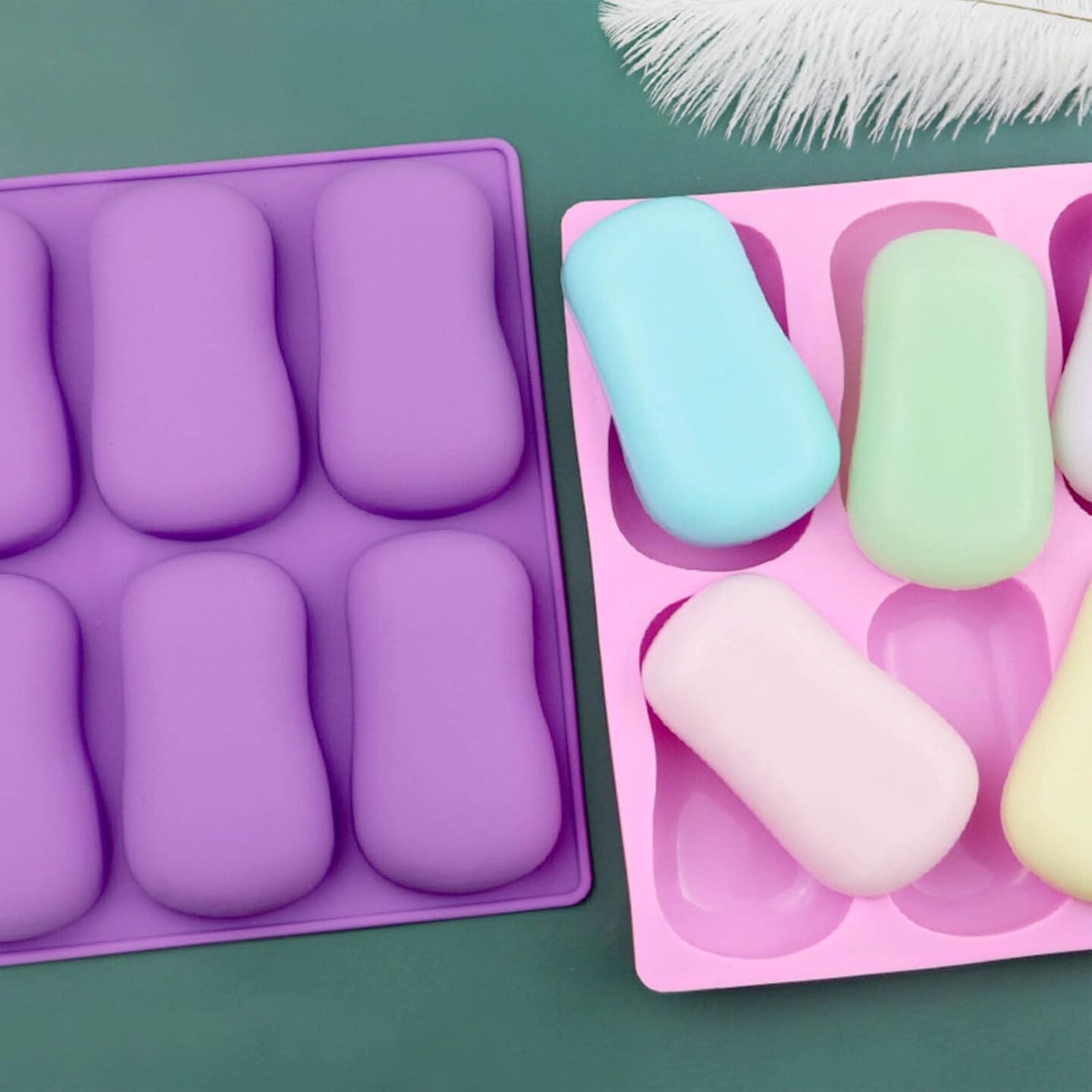 2 Pack Oval Silicone Soap Molds&#xFF0C;6 Cavity Soap Molds for Soap Making Silicone Molds for Soap Bath Bombs Shower Steamer Lotion Bars