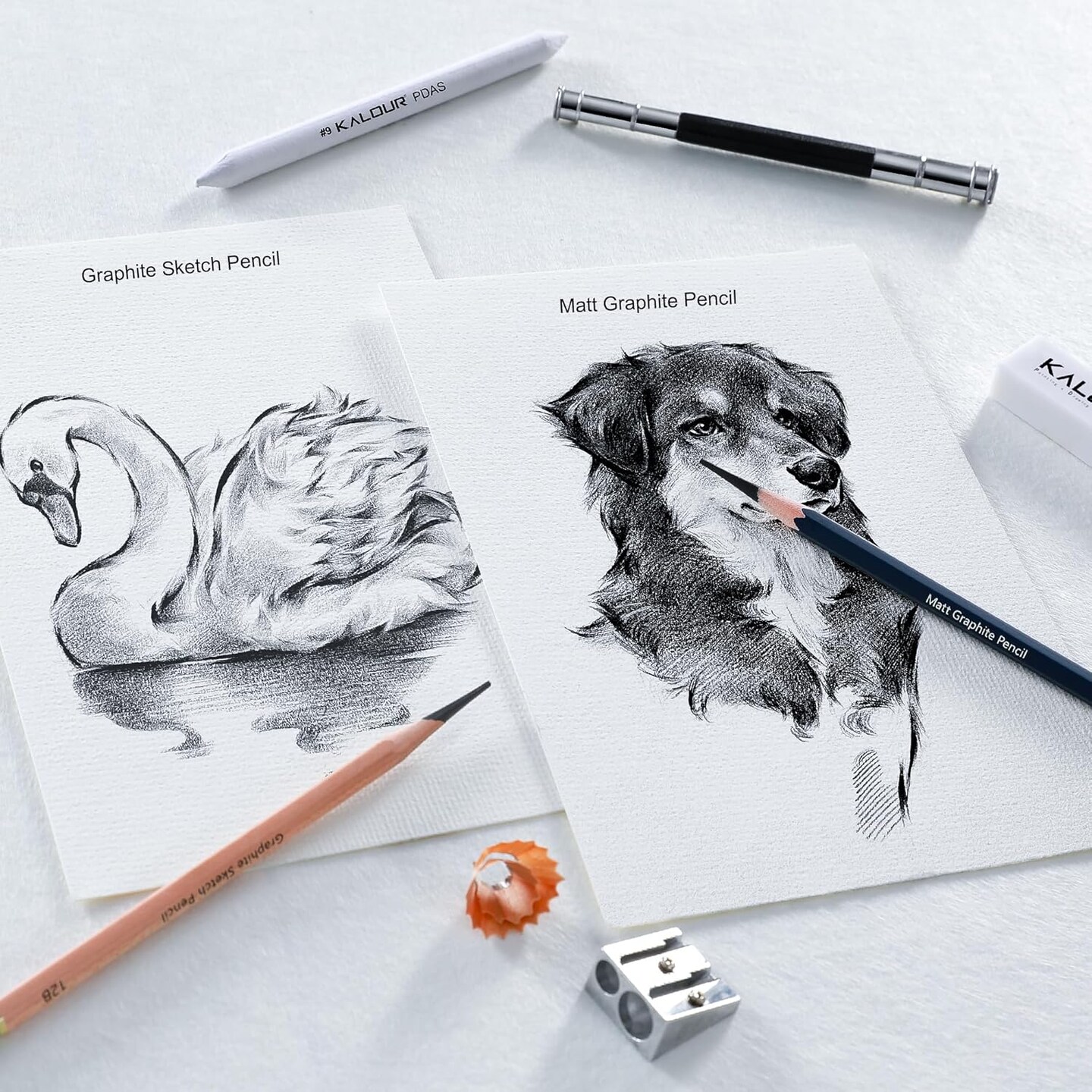 Professional Drawing Pencils for Sketching - 6 pcs Matte Graphite Art Pencil Set (HB to 12B) for Shading, Beginners & Pro Artists