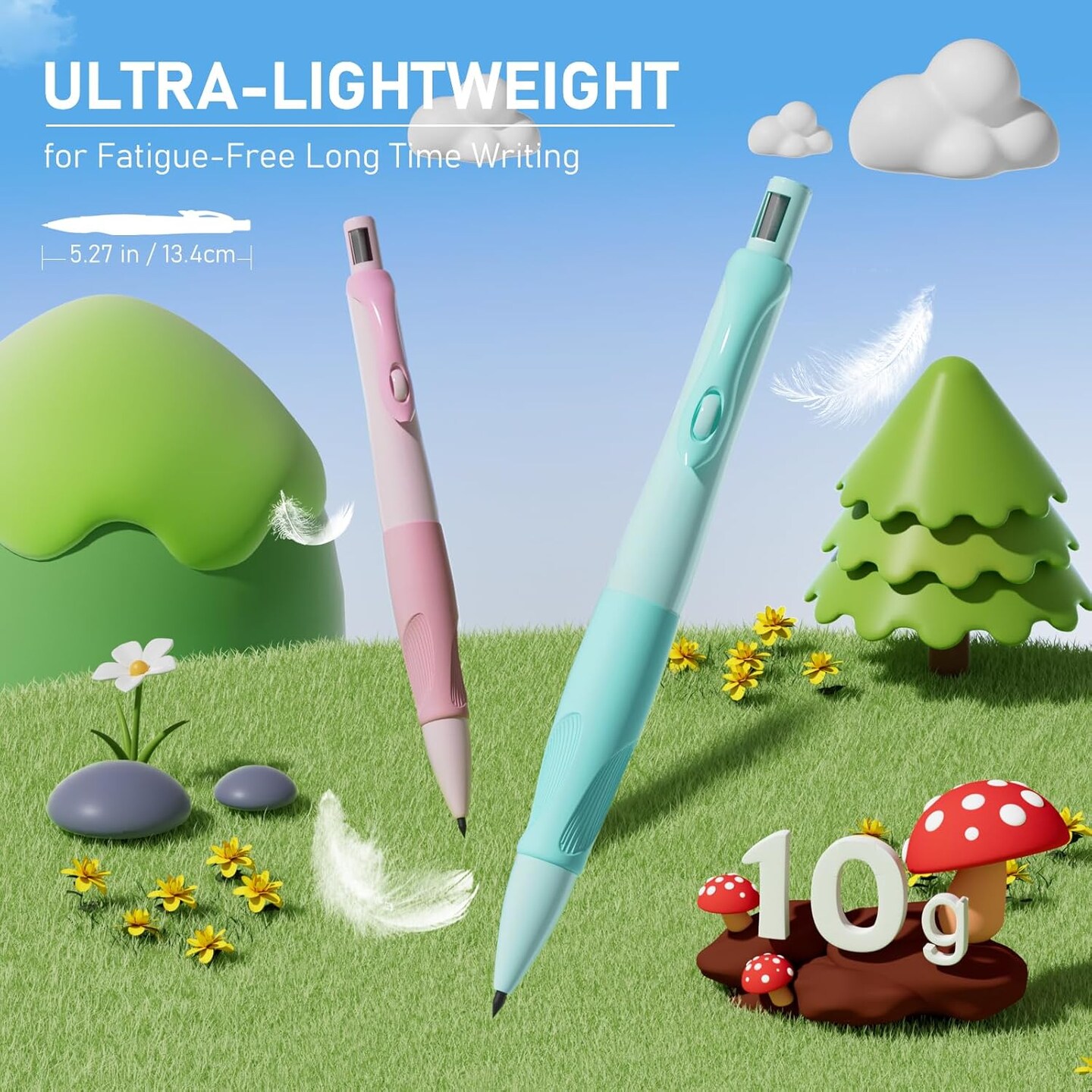 4PCS Thick Barrel Mechanical Pencil with Comfort Grip, 2.0MM Ergonomic Mechanical Pencil with 44PCS Lead Refills, 2PCS Sharpeners/Erasers, Aesthetic School Supplies for Writing Drawing