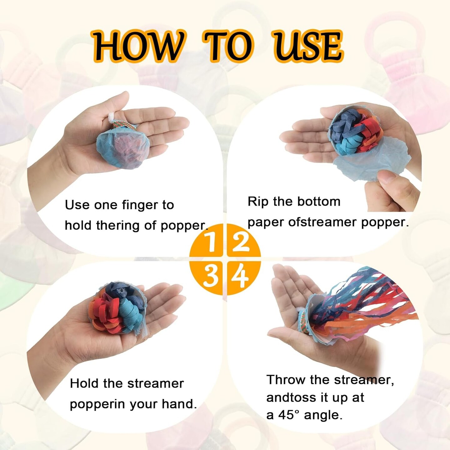 12PCS Hand-Throw Streamer Poppers – 6-Color No-Mess Party Poppers