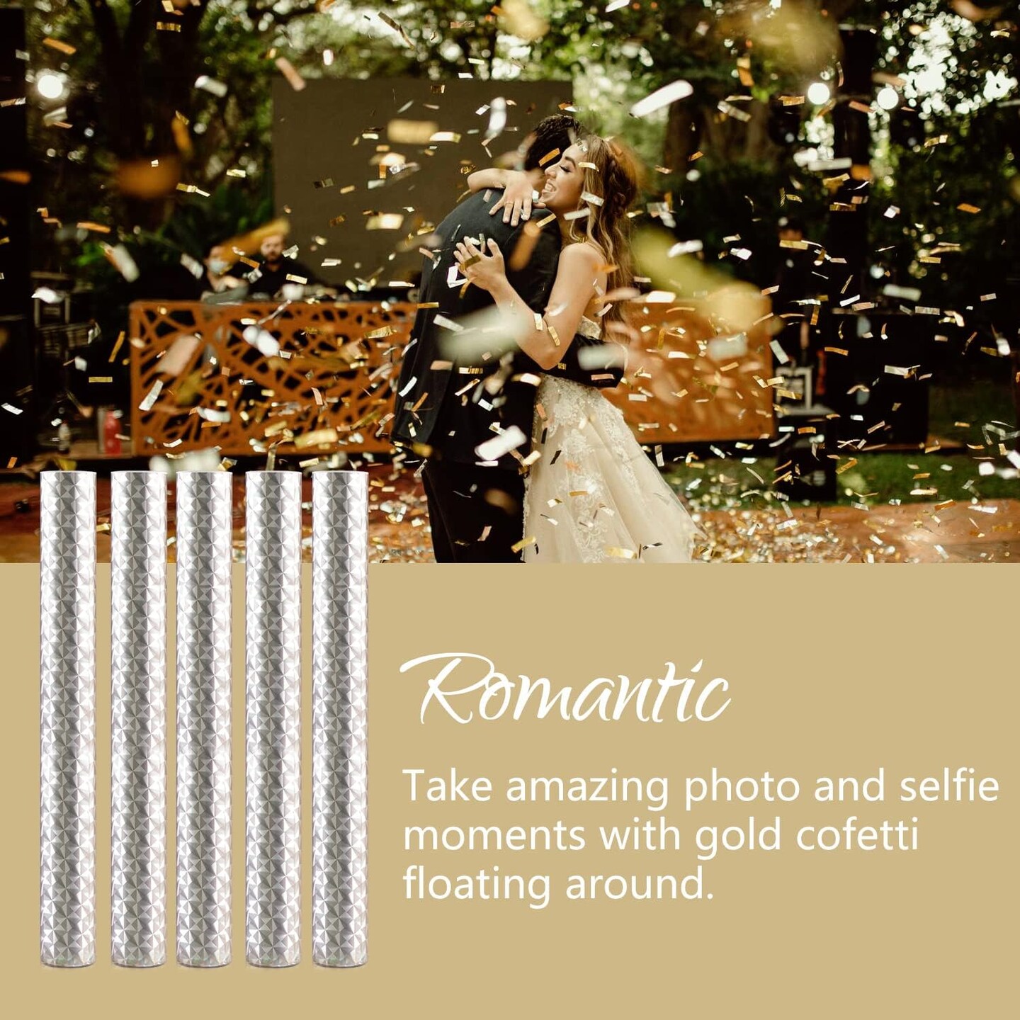 8PCS Gold Confetti Wands 7.8" – Tissue Paper Party Poppers for Wedding & Birthday