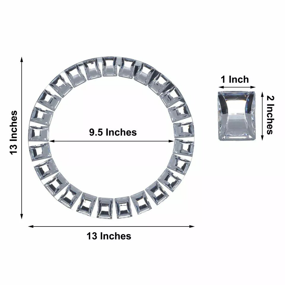 2 Silver 13&#x22; Round Mirror Glass Charger Plates with Crystal Rim Wedding Supplies