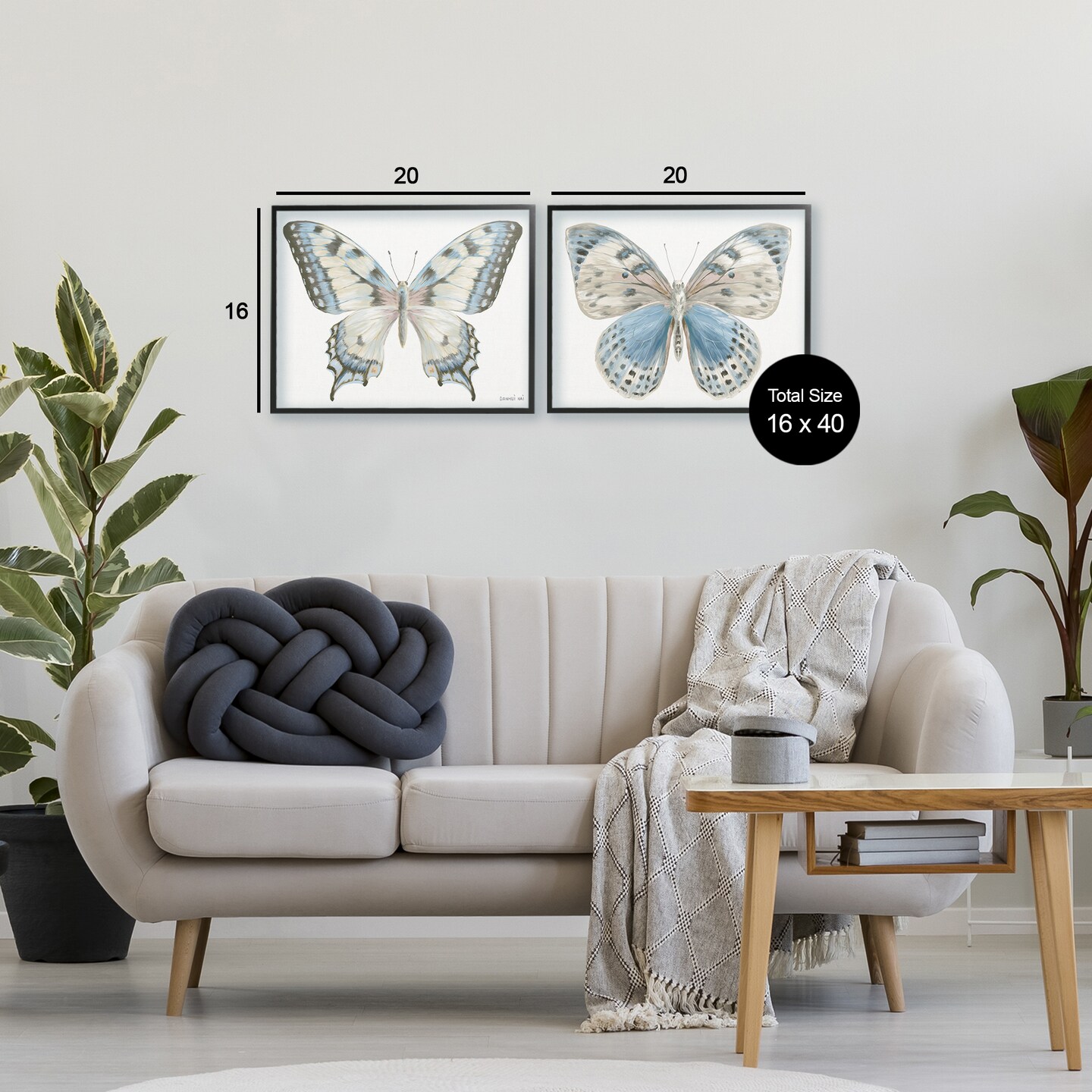 Stupell Industries Blue Accented Butterflies 2 Piece Black Framed Giclee Art Set, design by Danhui Nai