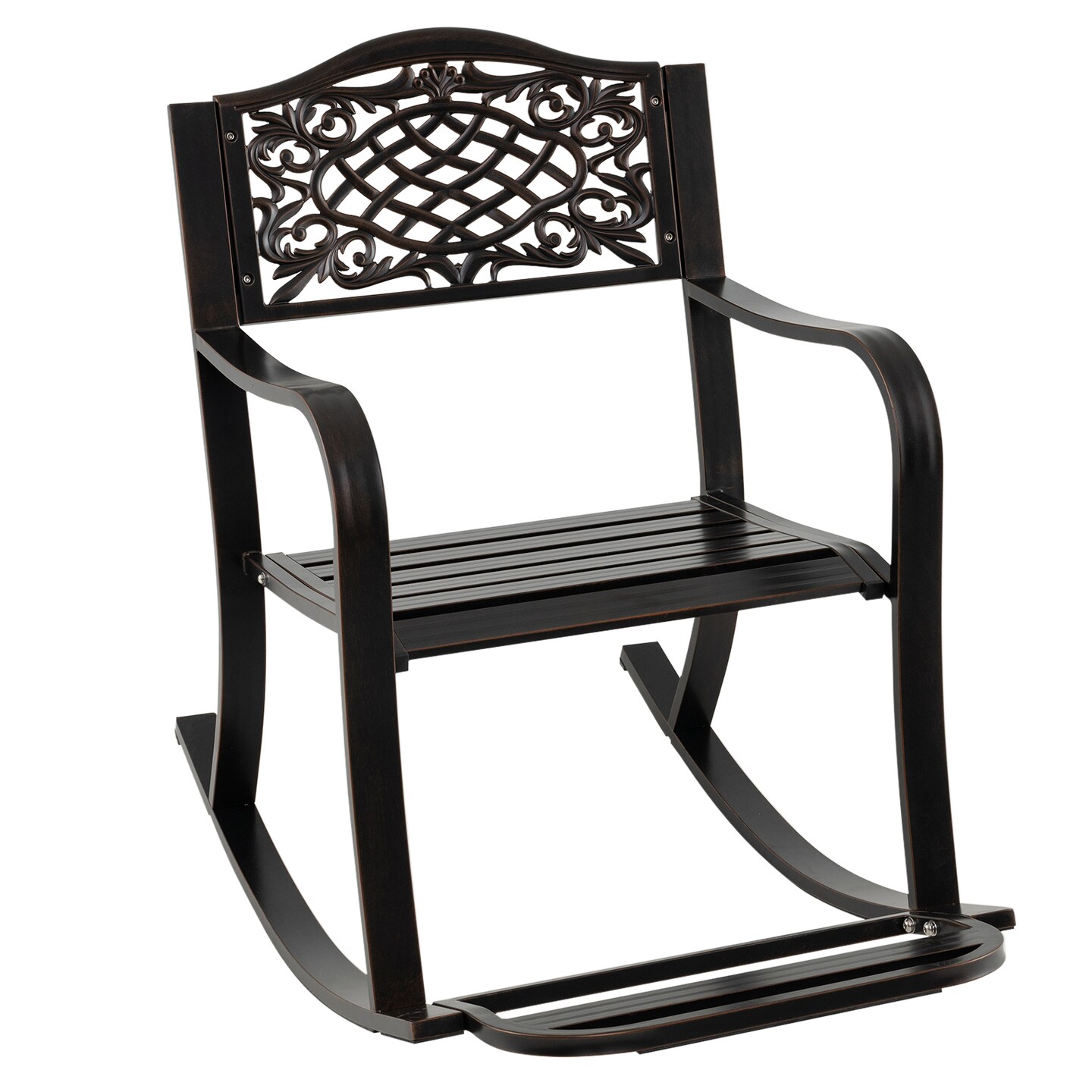Outdoor Cast Aluminum Rocking Chair Antique Brown Heavy Duty Patio ...