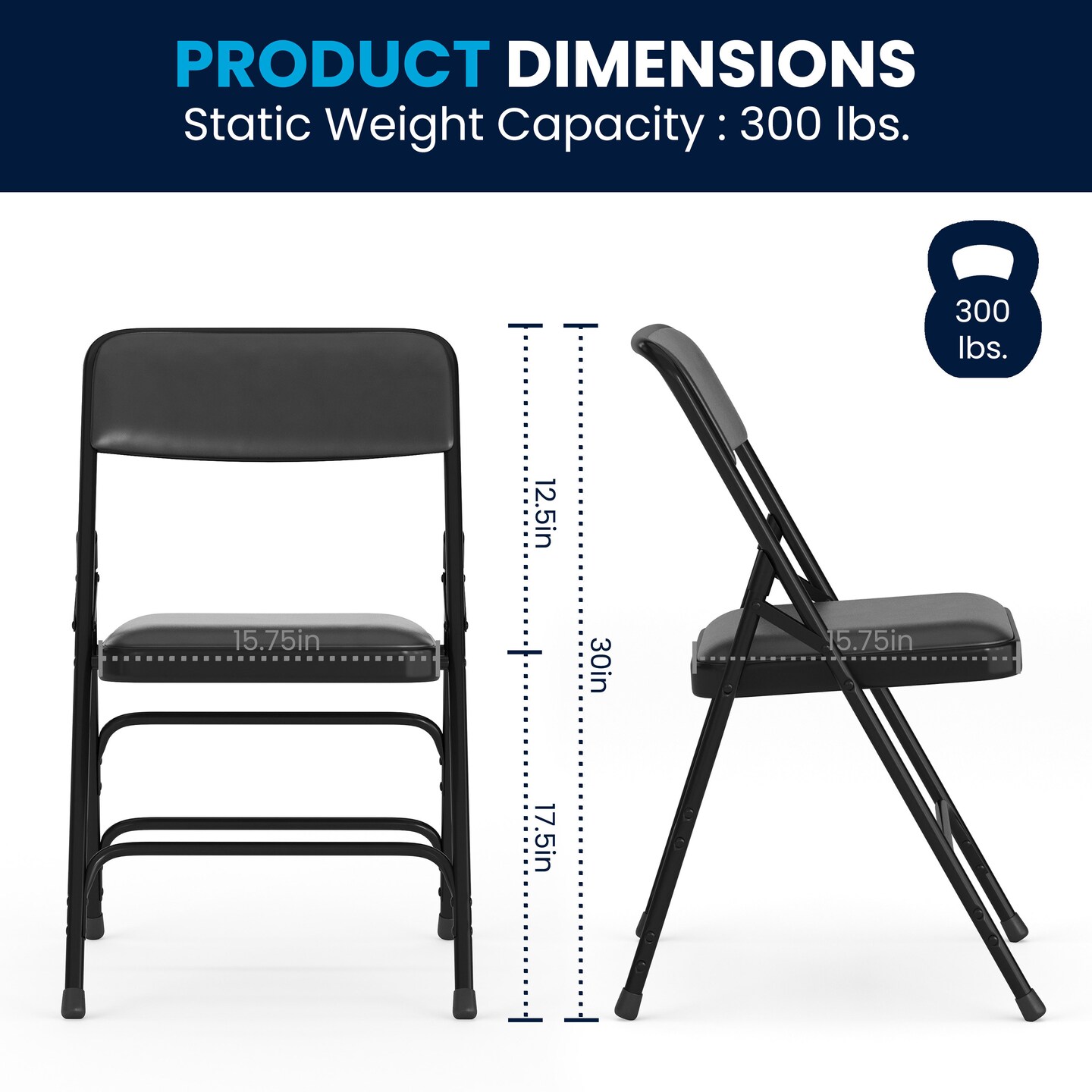 Emma and Oliver 2 Pack Home & Office Portable Party Events Padded Metal Folding Chair