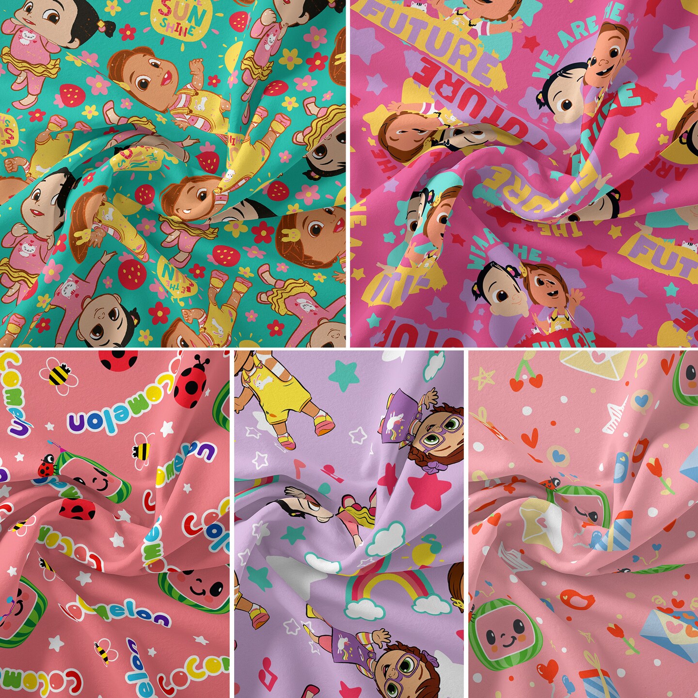 DAVID TEXTILES COCOMELON PINKS 5-CUT 1.25 YD COTTON FAT QUARTER BUNDLE