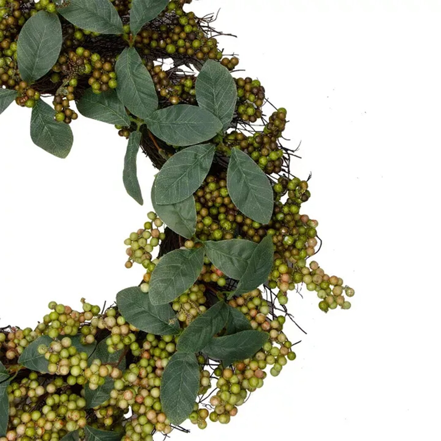 Berries and Leaves Twig Artificial Wreath Green Mini Berry 24 Inch