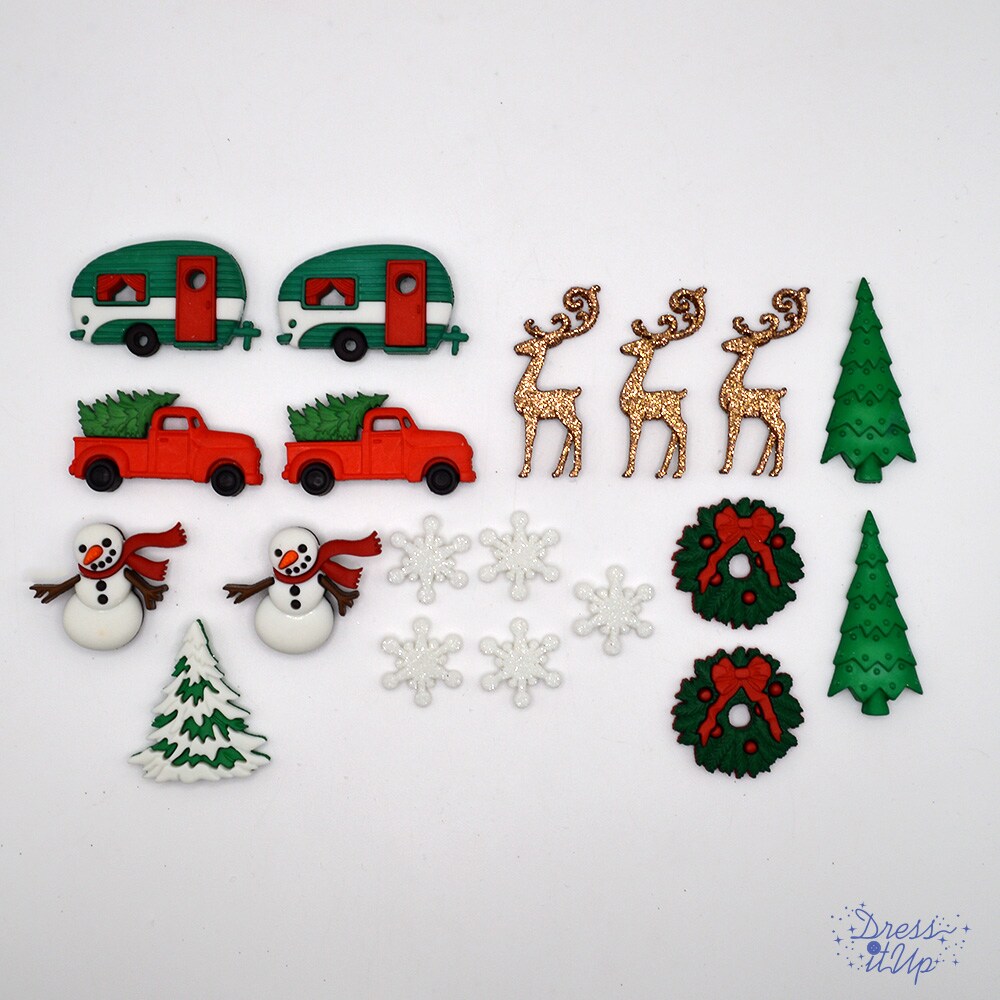 Dress It Up Buttons Winter Joy Super Value Pack, 19pcs Sewing Shank Embellishments