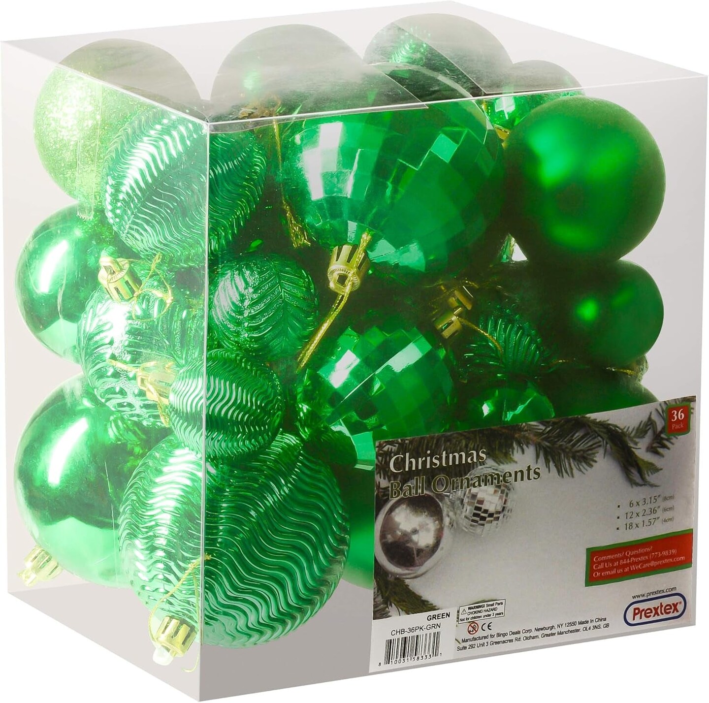 Christmas Ball Ornaments for Christmas Decorations - 36 Pcs Xmas Tree Shatterproof Ornaments with Hanging Loop for Holiday and Party Decorations (6 Styles in 3 Sizes) - Green