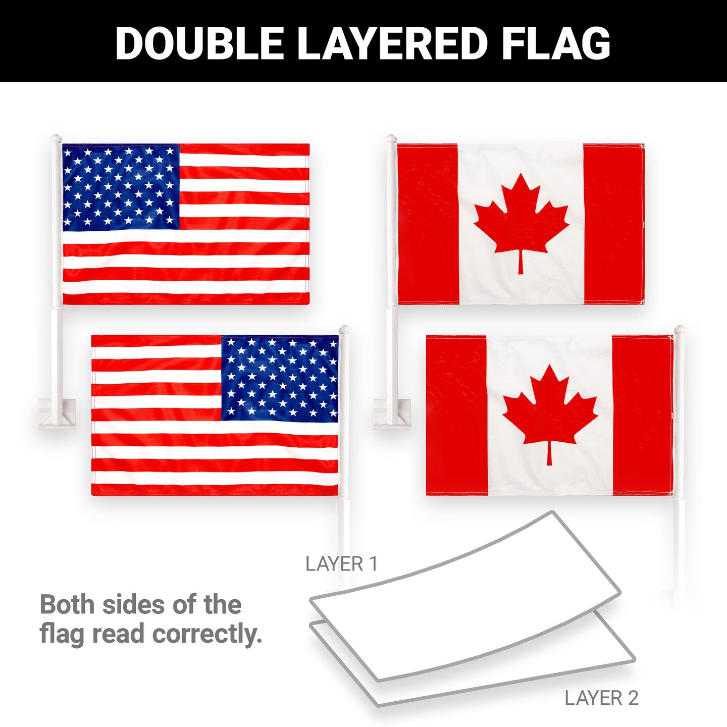 G128 Combo Pack: American USA Car Flag &#x26; Canada Canadian Car Flag 11x17 In | Both Double Sided Printed 150D Polyester | Flagpole Included | Perfect for Festival Celebrations, Parades
