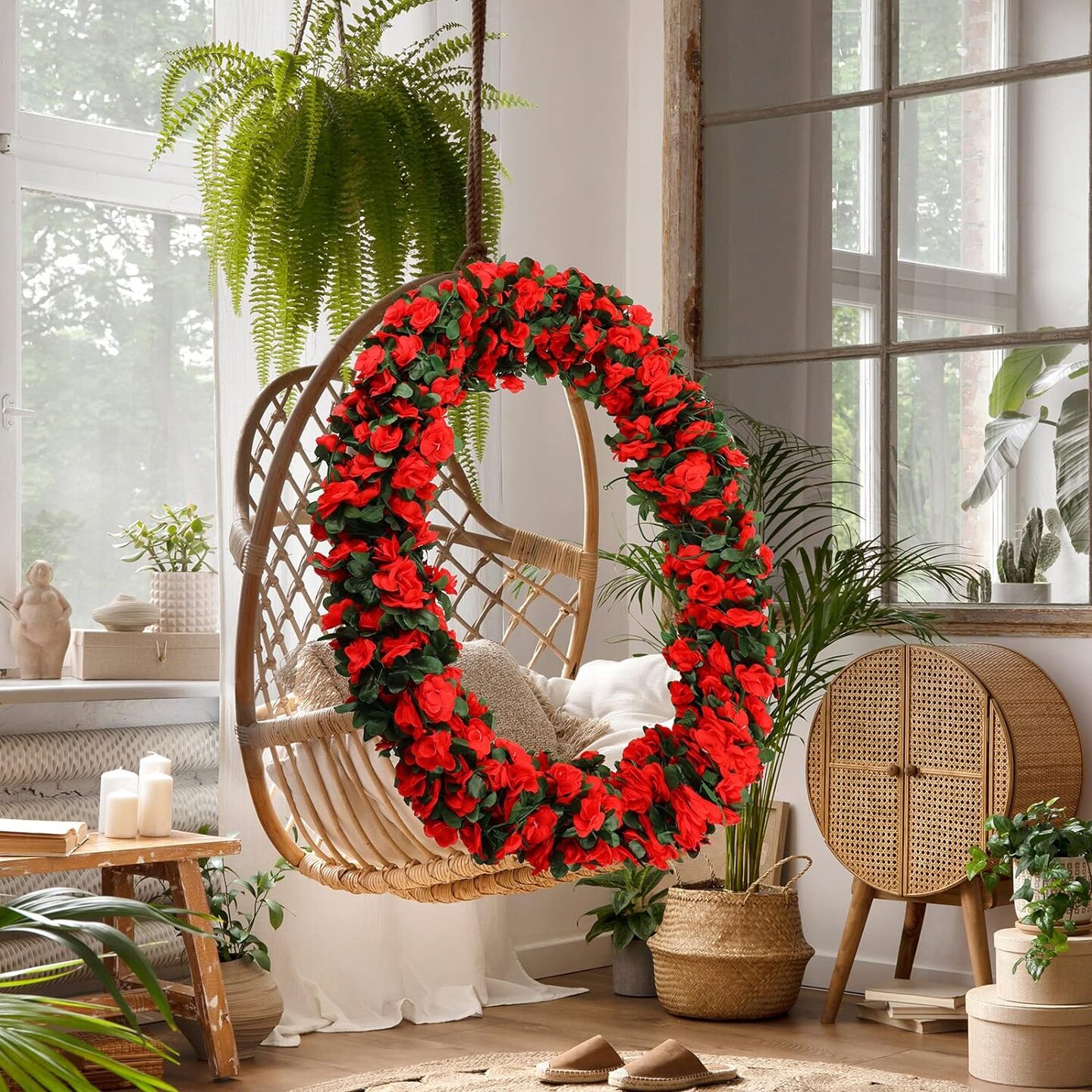 12 Pcs 100 ft Flower Garland Artificial Rose Vine with Green Leaves Hanging Artificial Flower Vines Ivy Garlands Wall Garden Decor for Room Wedding Birthday Arch Decor