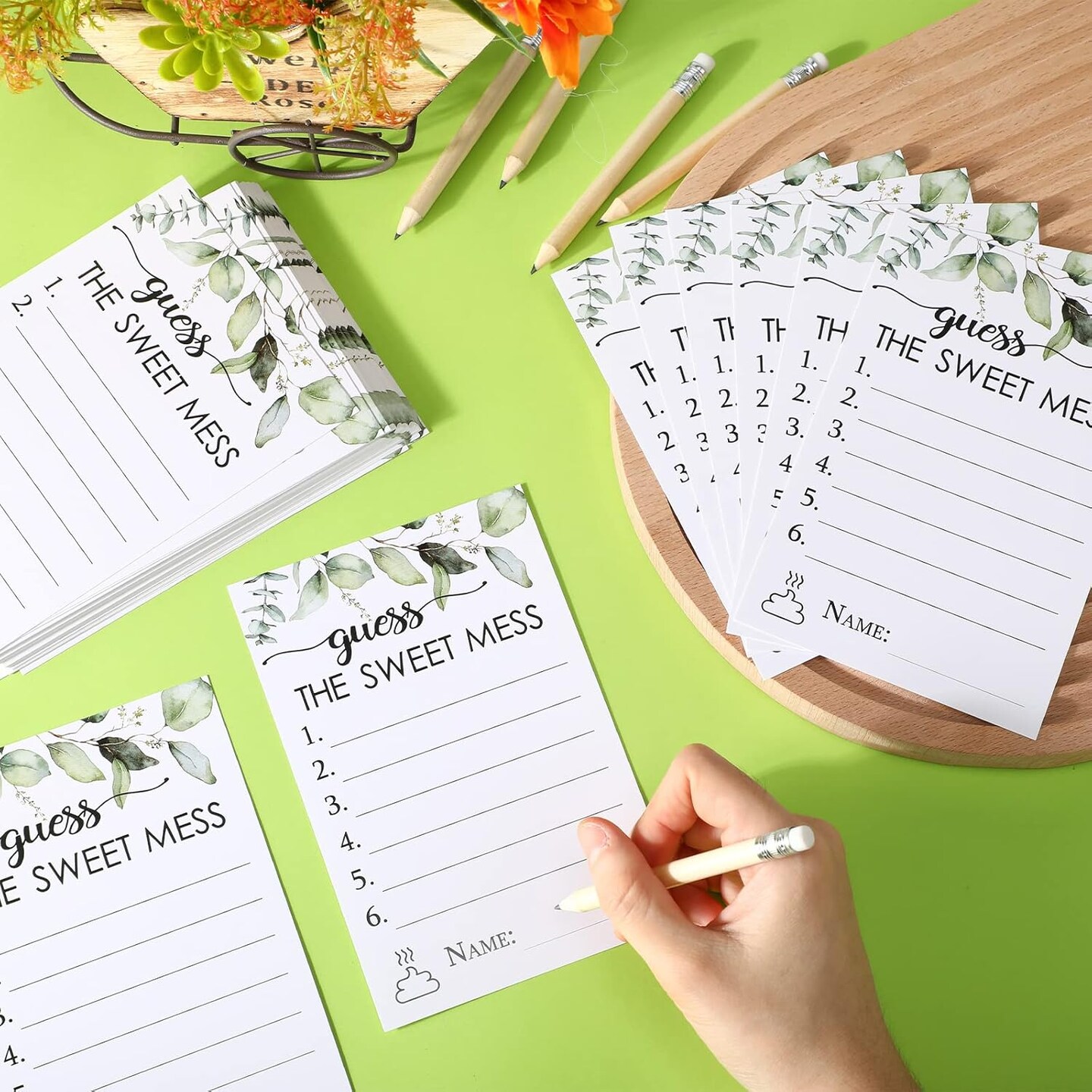 67 Pcs Guess The Sweet Mess Baby Shower Game Dirty Diaper Game Including Guess The Sweet Mess Sign 50 Small Cards 10 Pencils and 6 Number Stickers for Baby Shower Gender Reveal Party