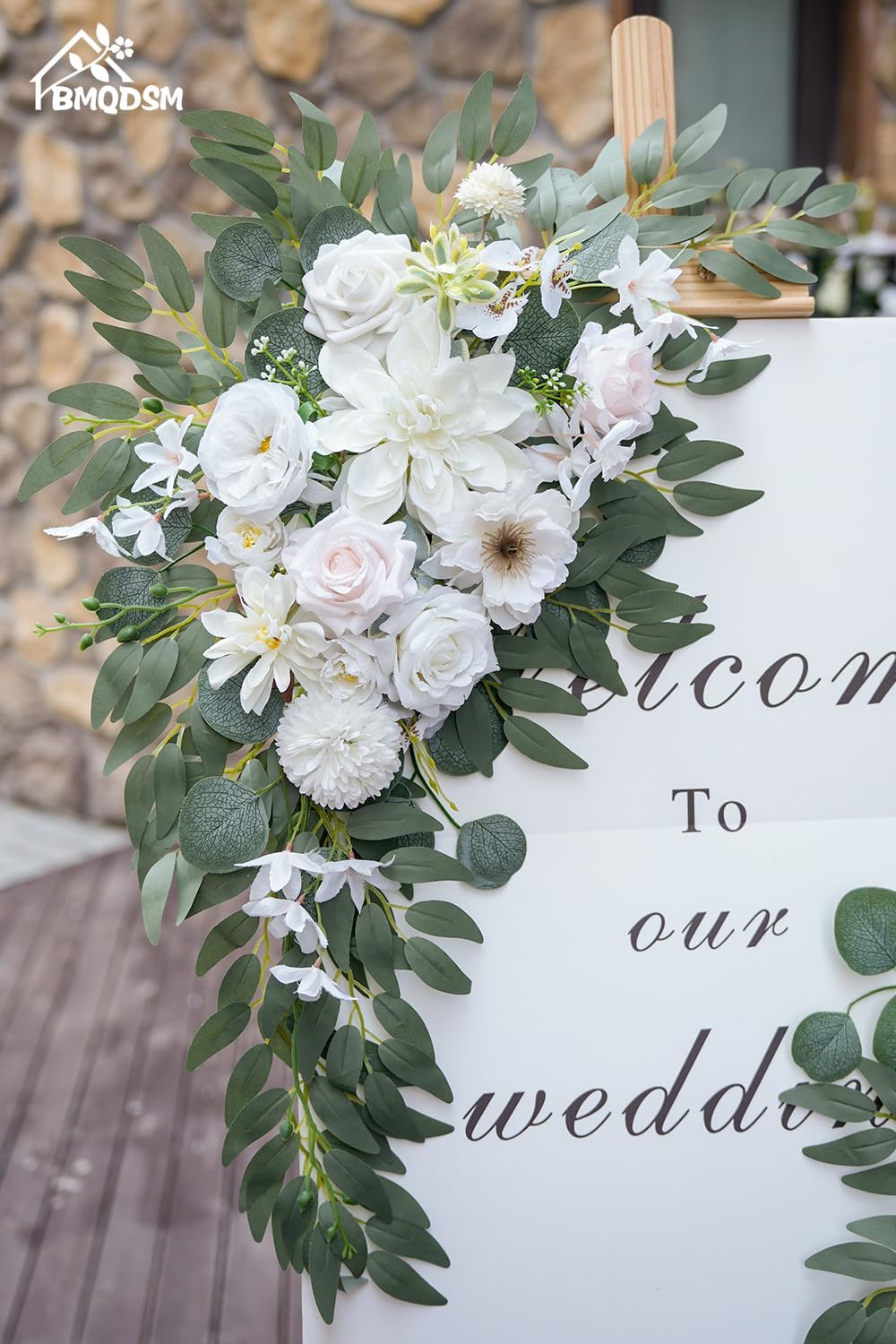 Wedding Arch Faux Flowers Set of 2 Greenery Garland for Wedding Decor Ceremony and Reception Backdrop Decoration (White)