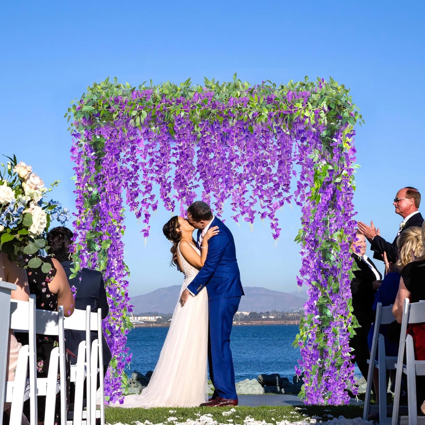 6Pcs Wisteria Garland Artificial Flowers – Fake Hanging Wisteria Vines for Home, Garden, Outdoor Weddings, Arch, Party & Ceremony Decor (Purple) – Total Length 35.4ft