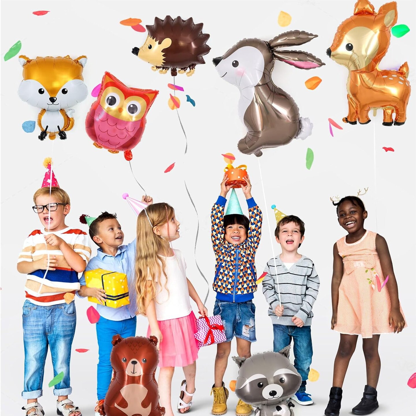 Woodland Animal Balloons, 8 Pcs Large Cute Forest Animal Balloons, Deer Fox Squirrel Rabbit Balloons for Woodland Themed Party Camping Birthday Baby Shower Gender Reveal