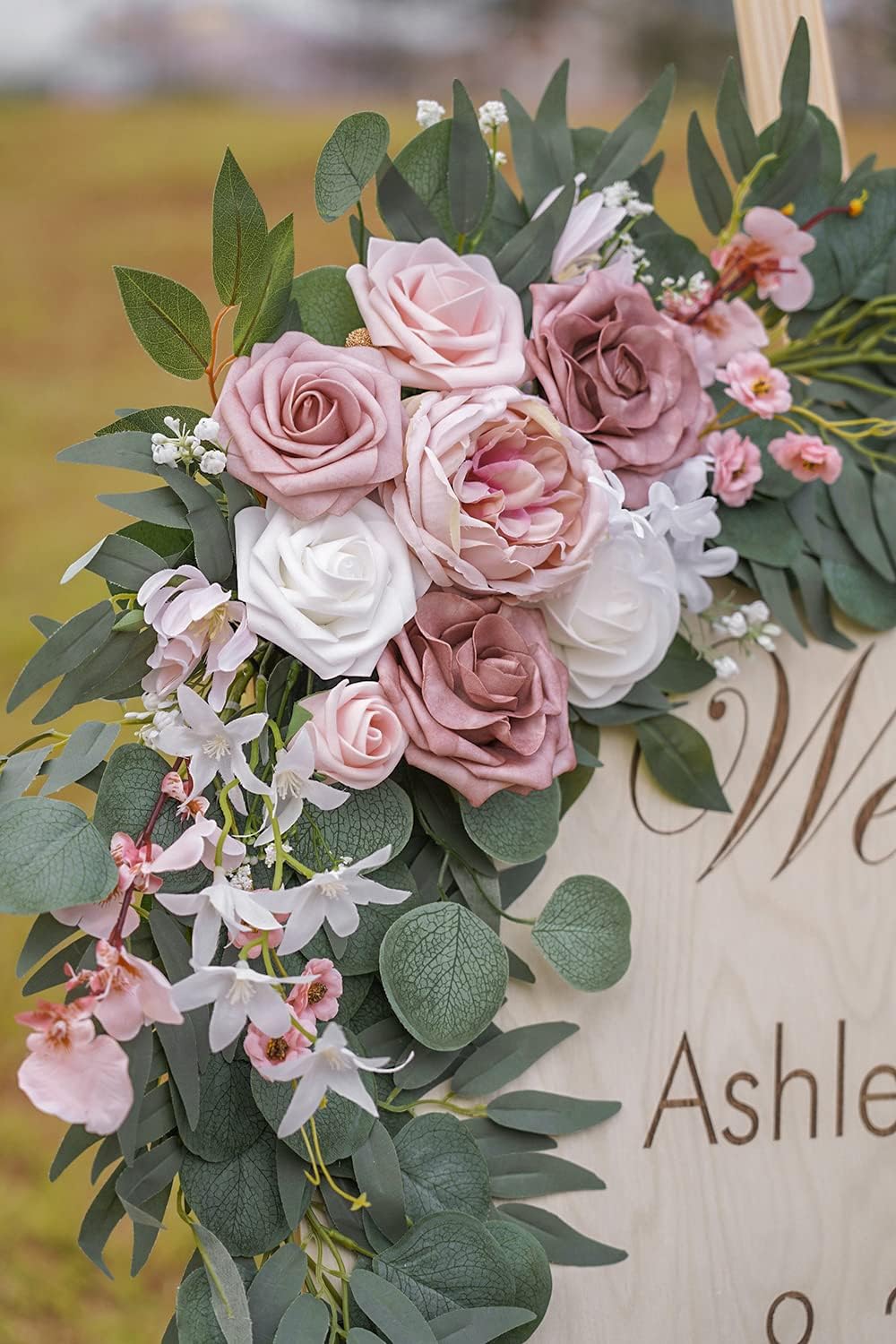 Spring Wedding Arch Flowers (Pack of 2), Artificial Dusty Rose Flowers for Wedding Welcome Signs Decorations and Arch Flower for Wedding Ceremony Reception