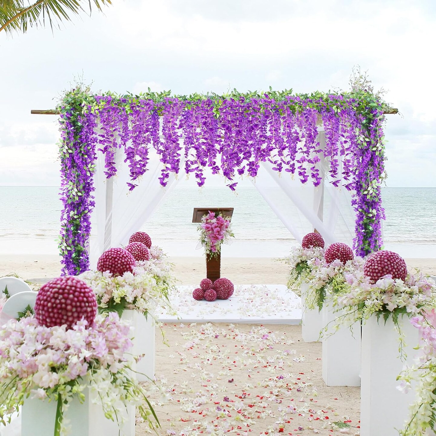 6Pcs Wisteria Garland Artificial Flowers – Fake Hanging Wisteria Vines for Home, Garden, Outdoor Weddings, Arch, Party & Ceremony Decor (Purple) – Total Length 35.4ft