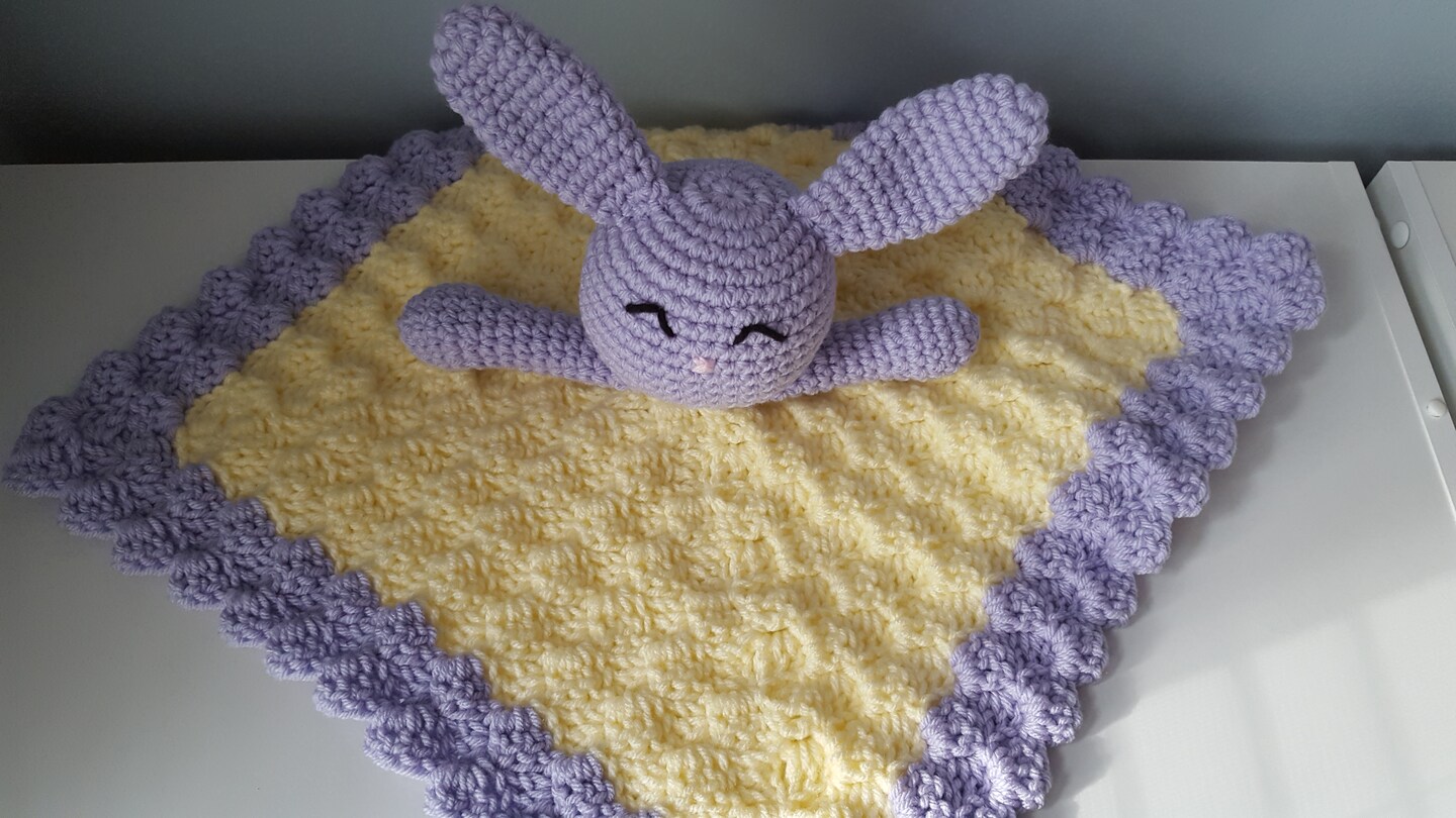 Purple and Yellow Bunny Lovey, Security Blanket, Easter Gift