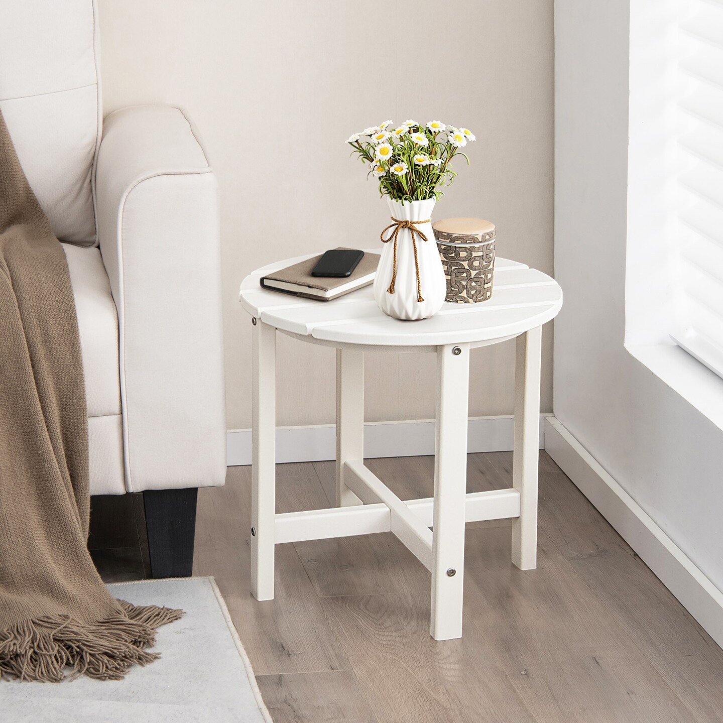 Costway 18'' Patio Round Adirondack Side Table Weather Resistant HDPE Garden