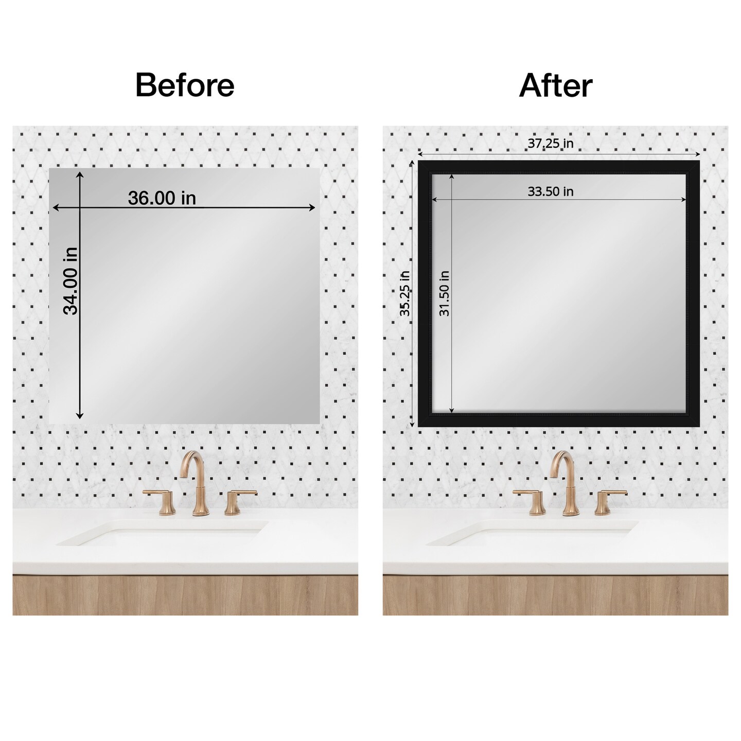 Amanti Art Mirror Makeover Bathroom Mirror Frame Border Kit - Fully Assembled Peel and Stick Frame - Mirror NOT Included - Avon Black Trim