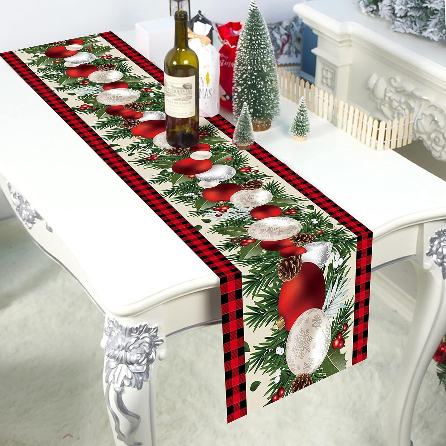 Christmas Table Runners,Xinvery Xmas Table Linens Gold Bell Christmas Dinner Table Runners Tablecloth for Dining Party Christmas Decorations 180x35CM