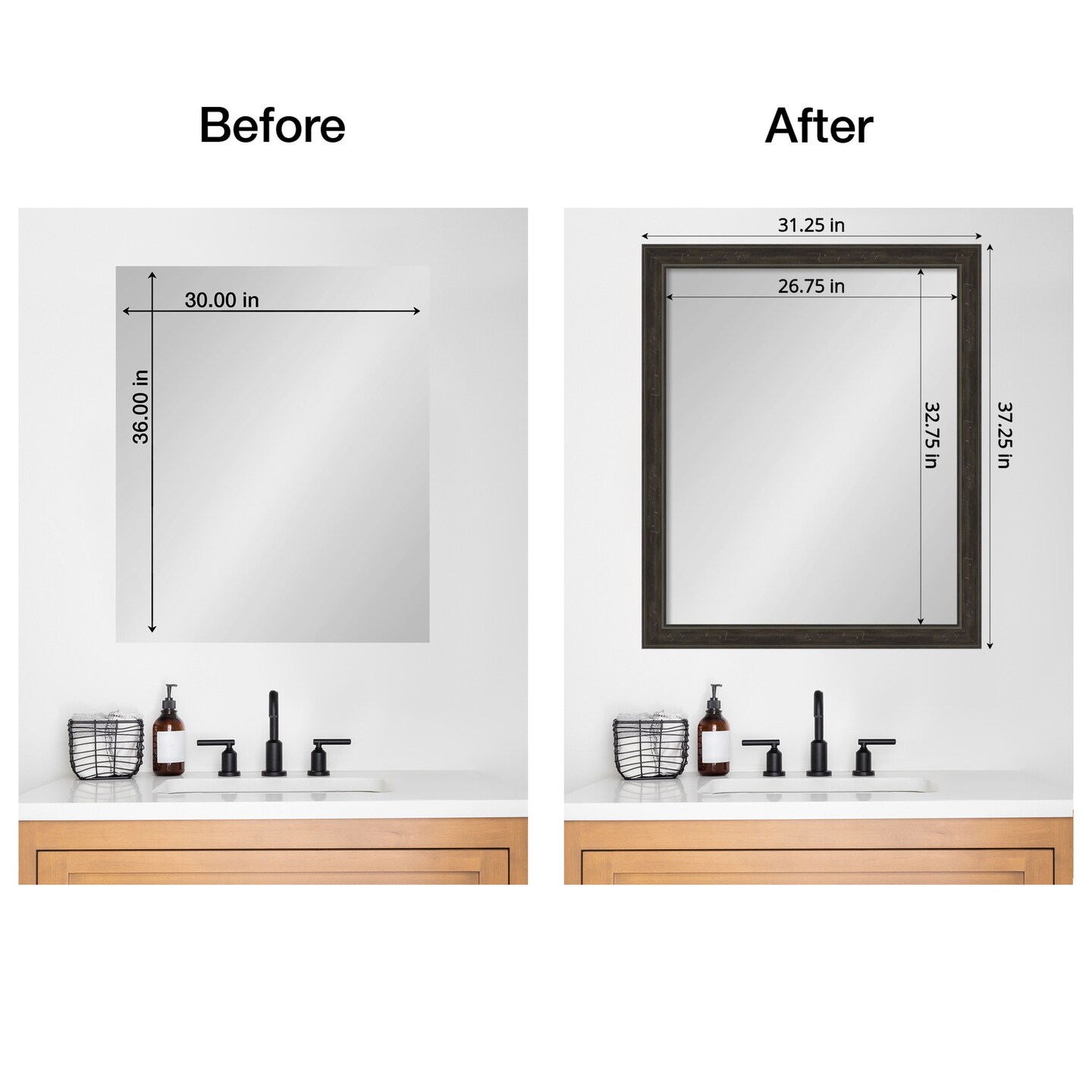 Amanti Art Mirror Makeover Bathroom Mirror Frame Border Kit - Fully Assembled Peel and Stick Frame - Mirror NOT Included - Shipwreck Narrow Trim