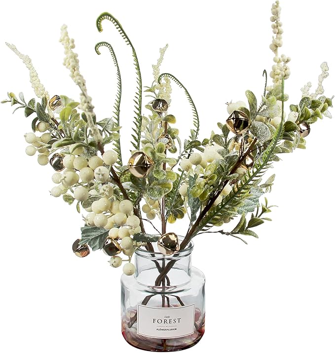 Flower Arrangement- Christmas White Holly Berry with Eucalyptus Branches for Wedding Bouquet Holiday Home Decor and Crafts (White, 5)