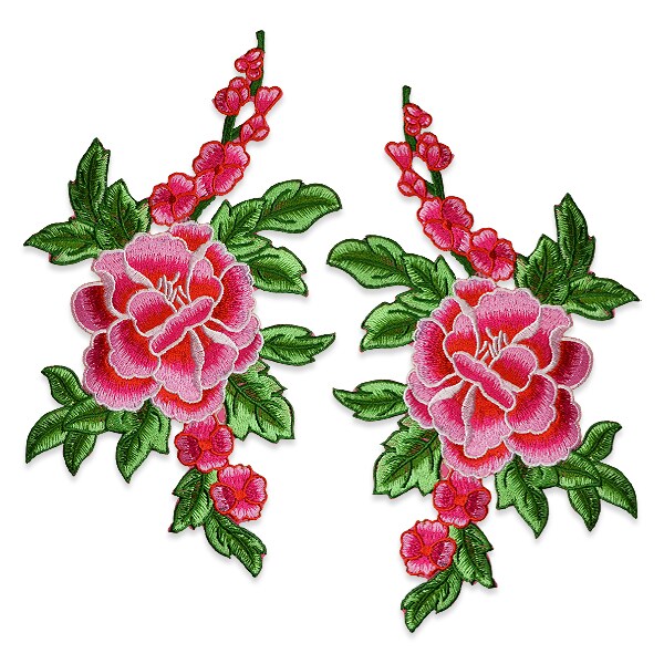 Draya Iron On Embroidered Large Flower Pair Applique/Patch Patch