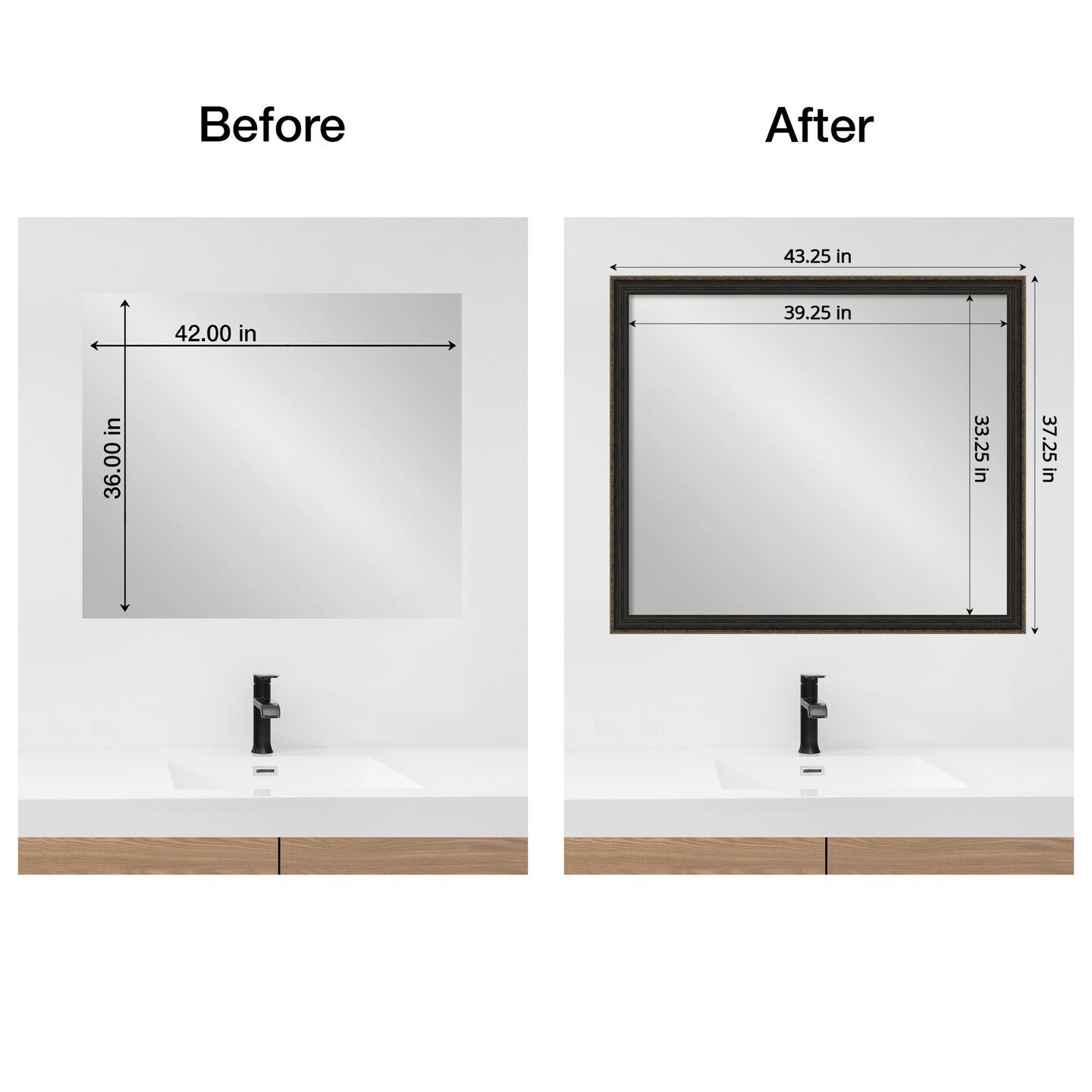 Amanti Art Mirror Makeover Bathroom Mirror Frame Border Kit - Fully Assembled Peel and Stick Frame - Mirror NOT Included - Accent Bronze Narrow Trim