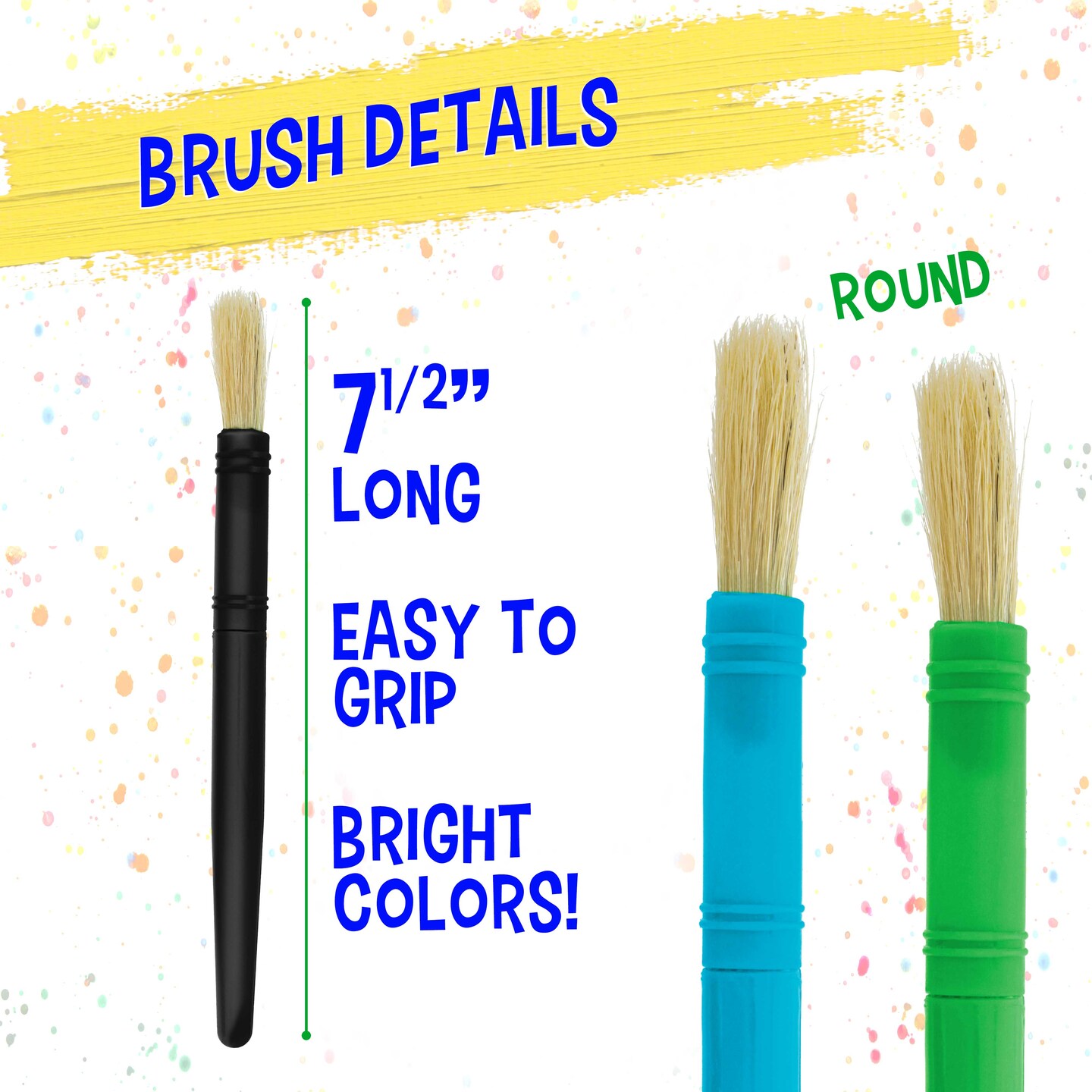 U.S. Art Supply 10-Piece Large Round Children&#x27;s Chubby Hog Bristle Tempera Paint Brush Set - Fun Kid&#x27;s Party, School, Student, Class Craft Painting