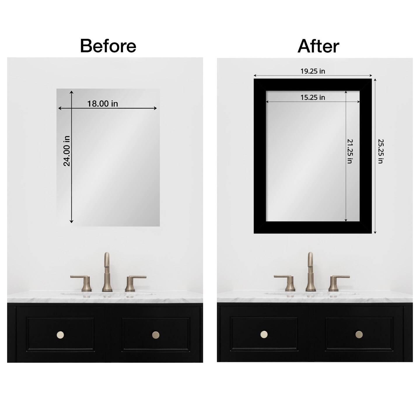 Amanti Art Mirror Makeover Bathroom Mirror Frame Border Kit - Fully Assembled Peel and Stick Frame - Mirror NOT Included - Brushed Black or Nickel Trim