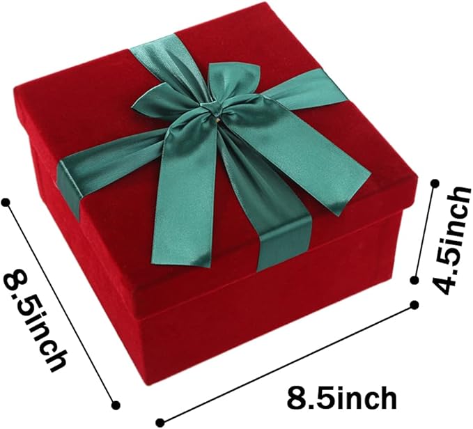 Large Christmas Gift Boxes, 8.5 Inch Square Gift Box Christmas Luxurious Gift Box Velvet Square Gift Box Red with Lid for Festival Christmas Gift Box
