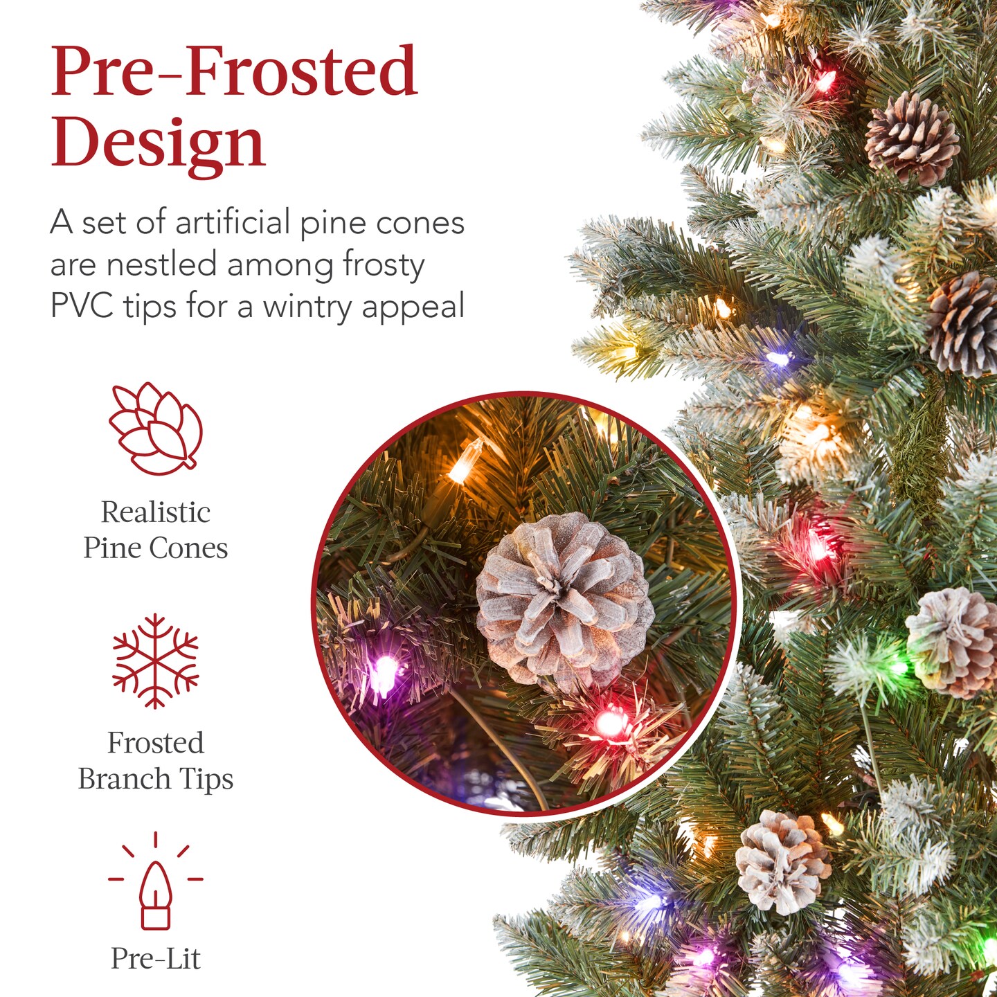 Best Choice Products Pre-Lit Partially Flocked Pencil Christmas Tree w/ 2-in-1 Multicolor Lights