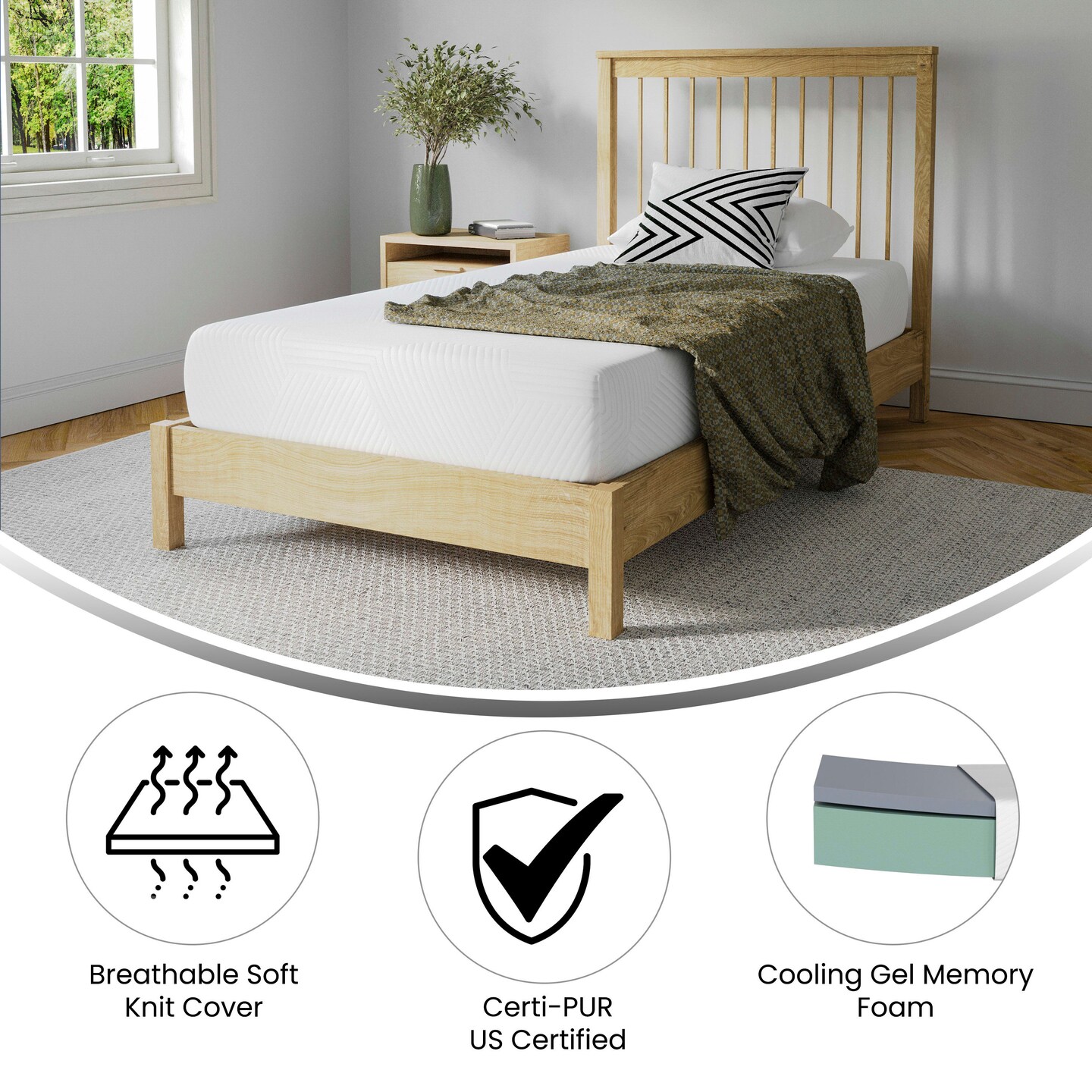 Merrick Lane Iris CertiPUR-US Certified Memory Foam Mattress Infused with Charcoal &#x26; Green Tea Cooling Gel