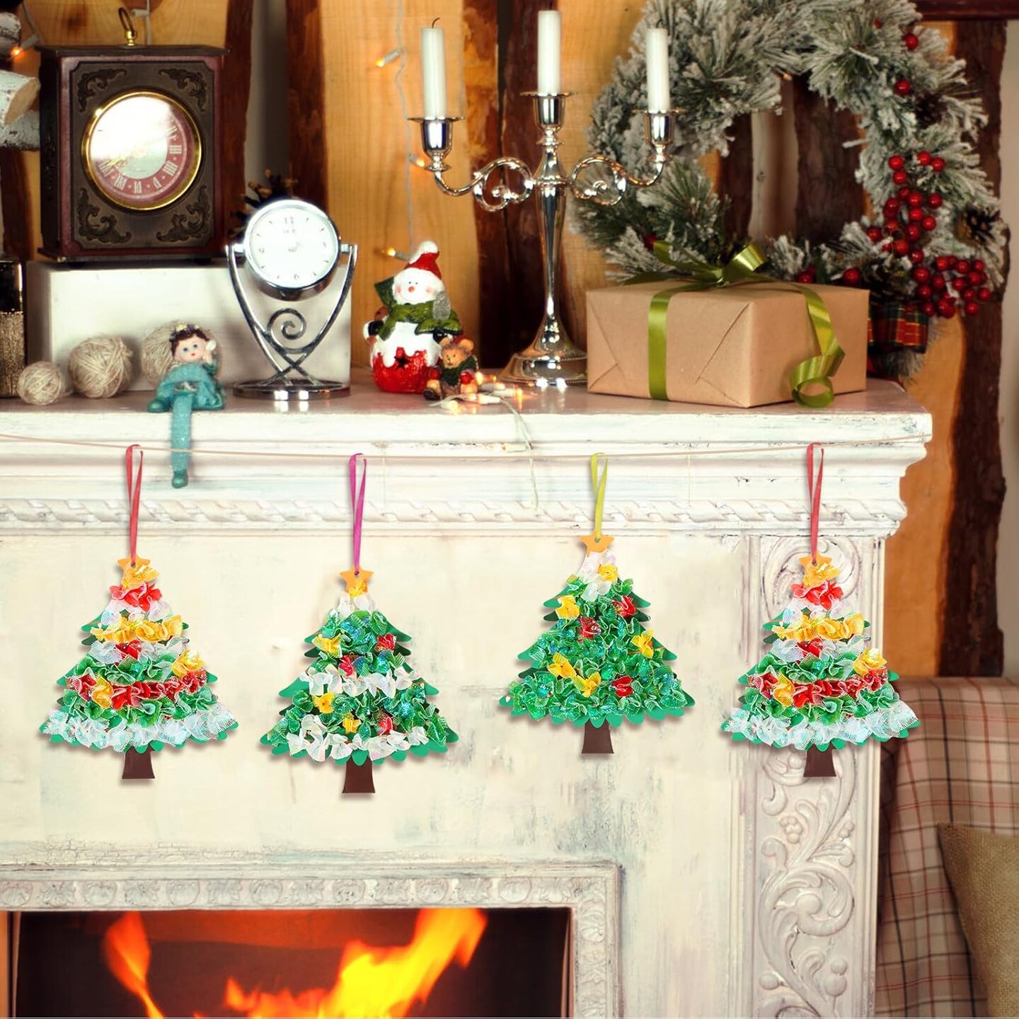 24 pcs Christmas Craft Set for Kid Creative Xmas Tree Poke Art Toy Make Your Own Christmas Tree Poking Art Crafts Kit with Fabric for 4-12 Years Boy Girl Child Classroom Activity Art Project