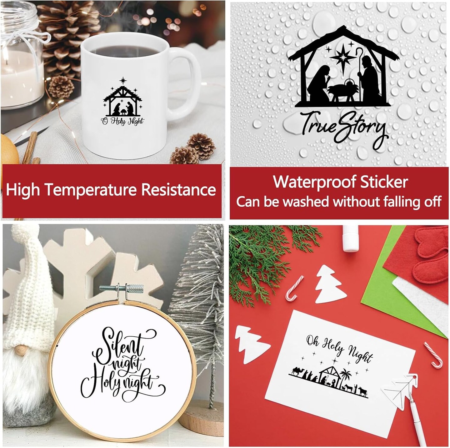 40 Pieces Christmas Nativity Stickers for Crafts Vinyl Christmas Stickers Waterproof Decals for Ornament Ball Wood Cup Glass Water Bottle Decoration (40 Pcs Black Nativity)