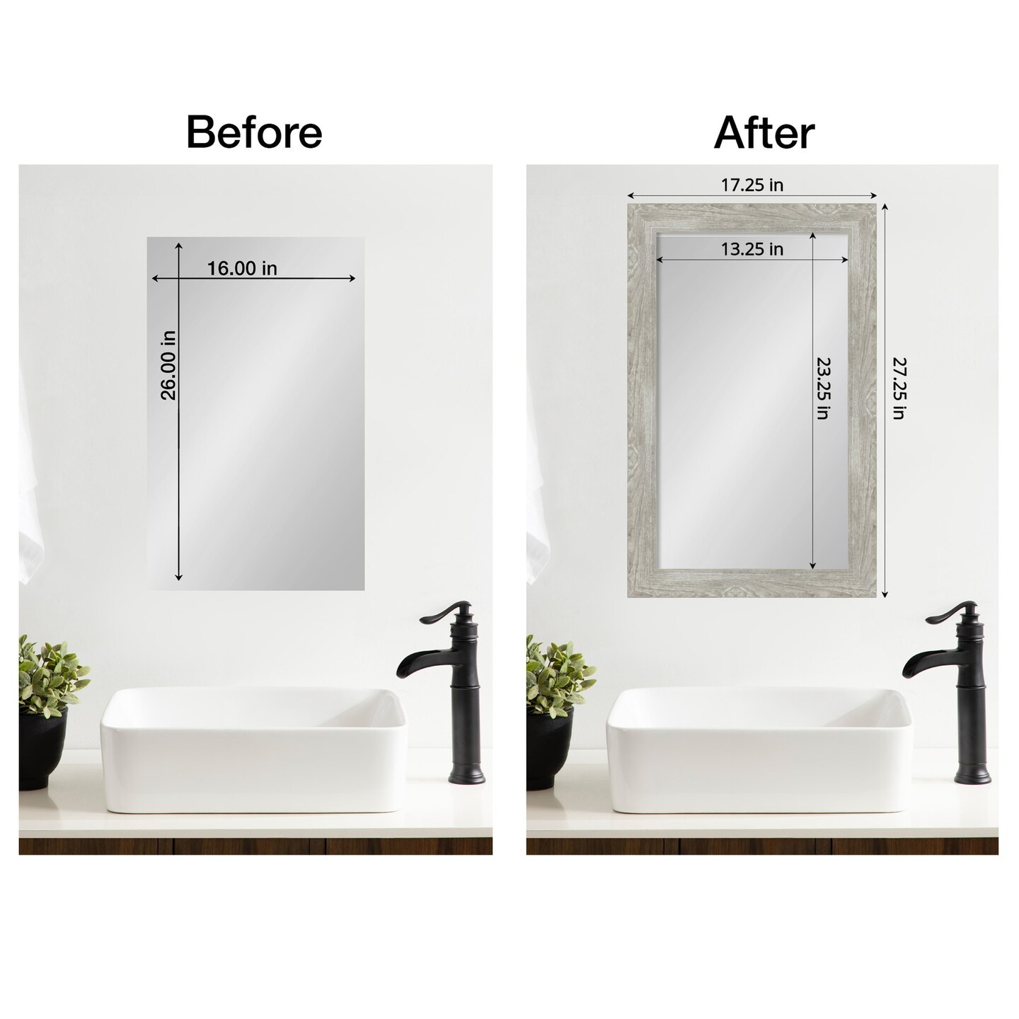 Amanti Art Mirror Makeover Bathroom Mirror Frame Border Kit - Fully Assembled Peel and Stick Frame - Mirror NOT Included - Dove Greywash Narrow Trim