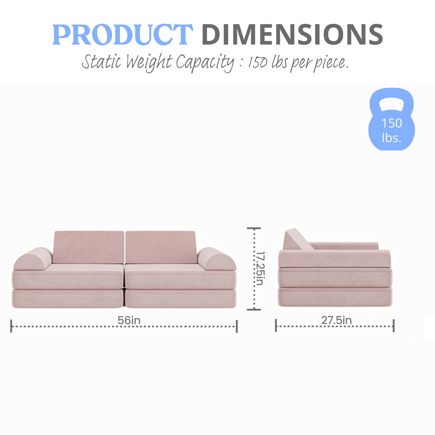 Emma and Oliver Conner Modular Play Couch for Kids with Convertible 6-Piece Design and Soft Foam Cushions