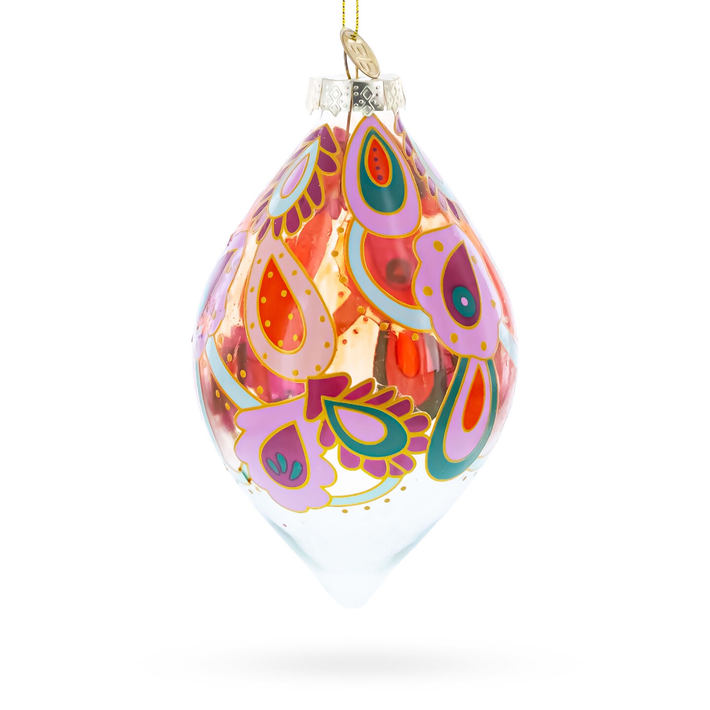 Paisley Design Teardrop Glass Christmas Ornament