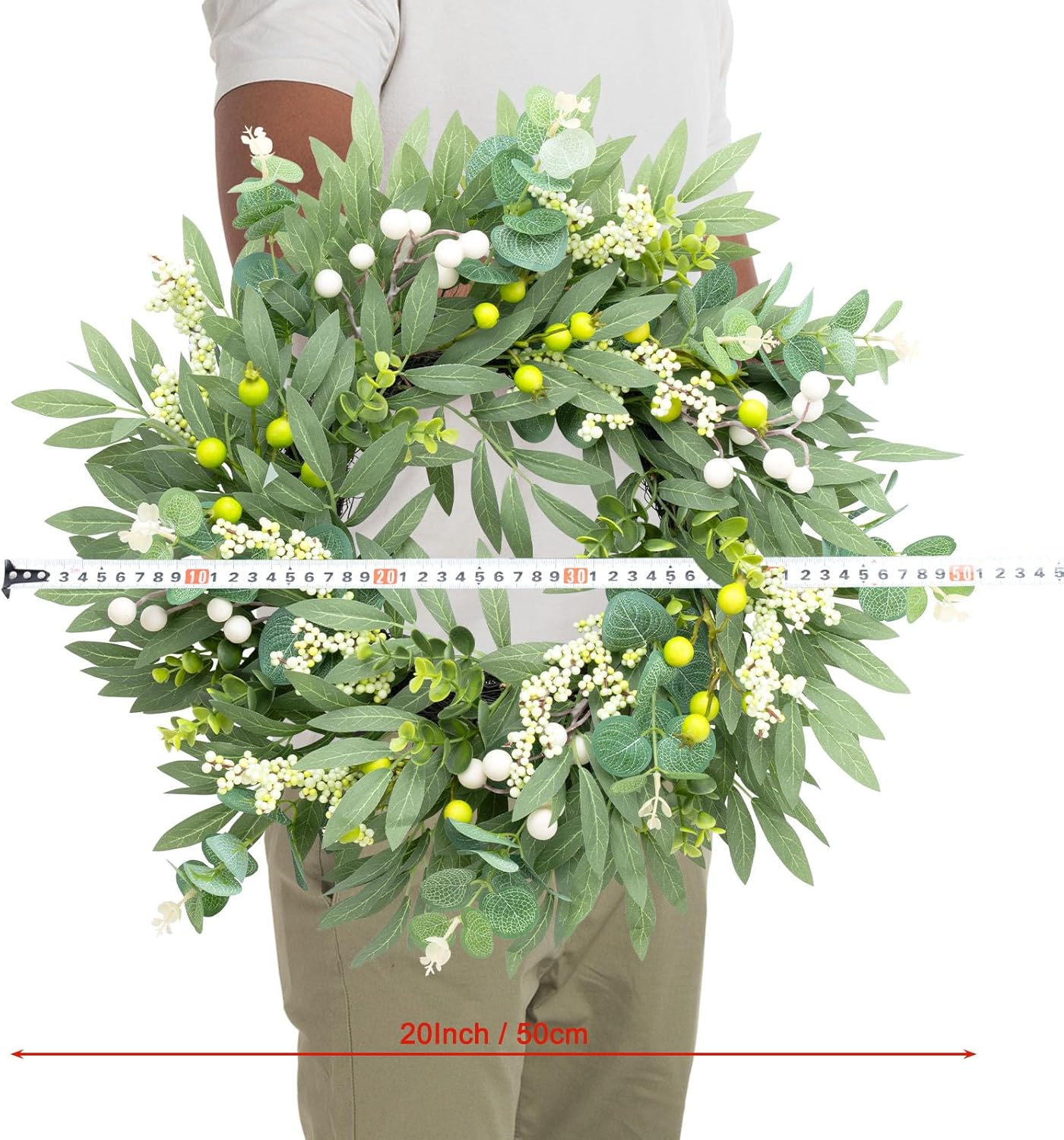 Spring Wreath for Front Door, 19-20 Inch Eucalyptus Greenery Wreath