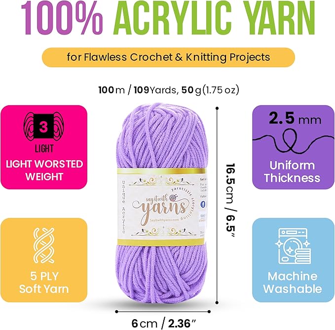 Crochet Yarn for Crocheting - 1308 Yards Acrylic Yarn for Crafts - 12x50g(1.7oz) Assorted Craft Yarn Set - Crochet Gift for Crocheters - Soft Knitting Yarn Bundle