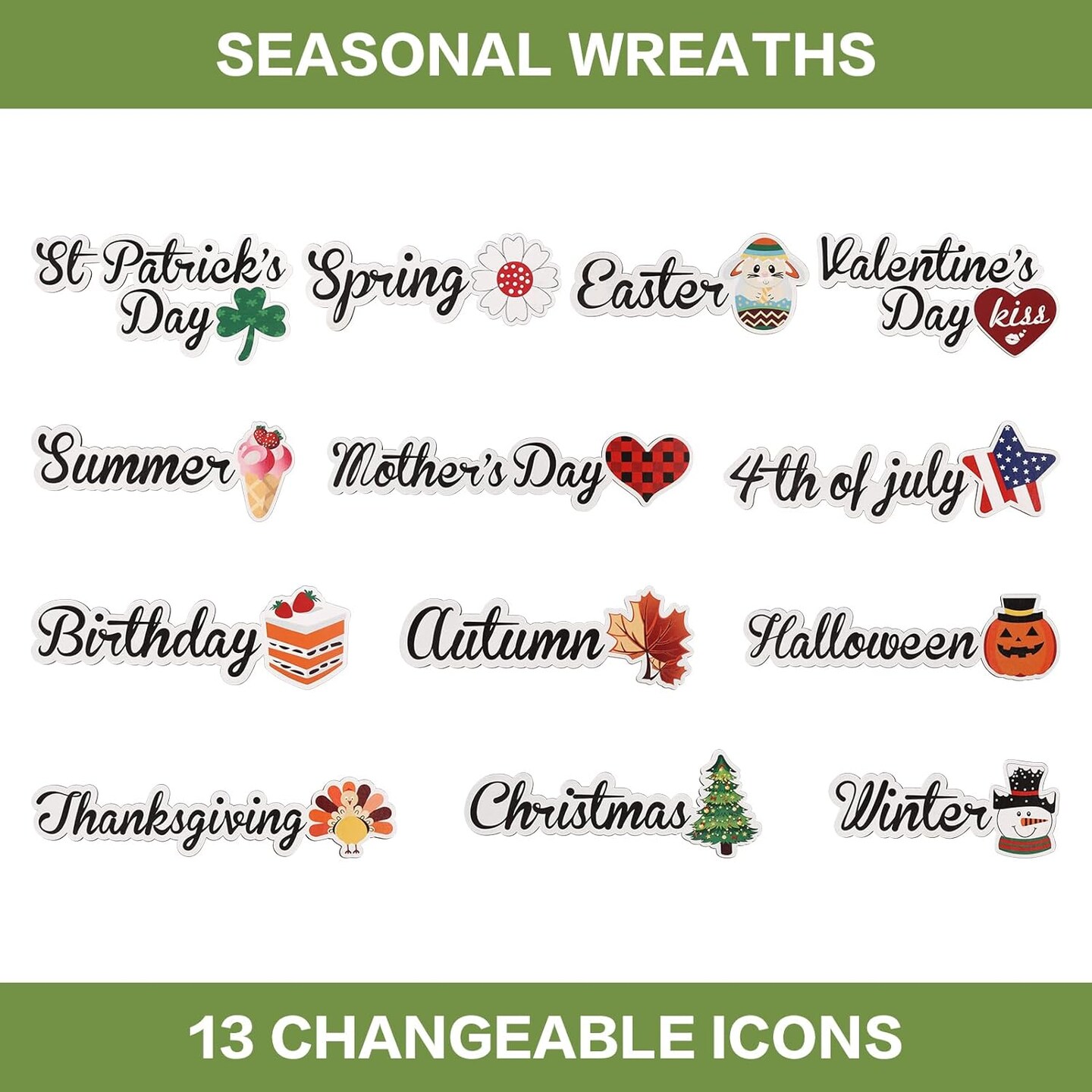 Interchangeable Wooden Seasonal Black Hello Sign, Rustic Welcome Front Door Wreaths Decor