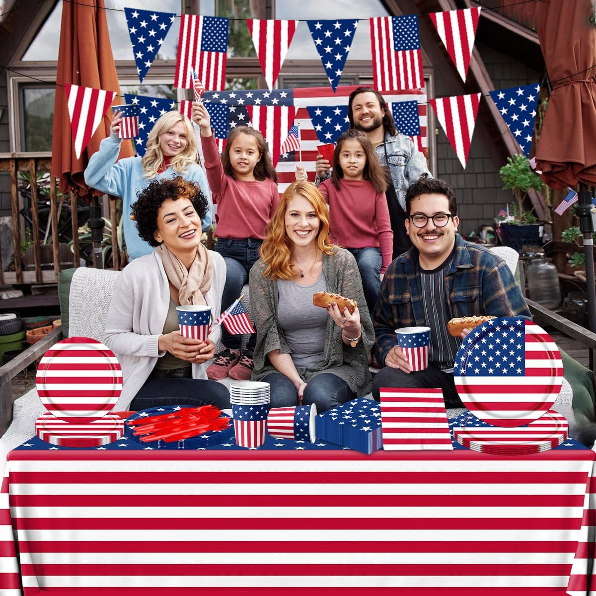 142Pcs American Flag Party Decorations Memorial Day 4th of July Patriotic Tableware Disposable