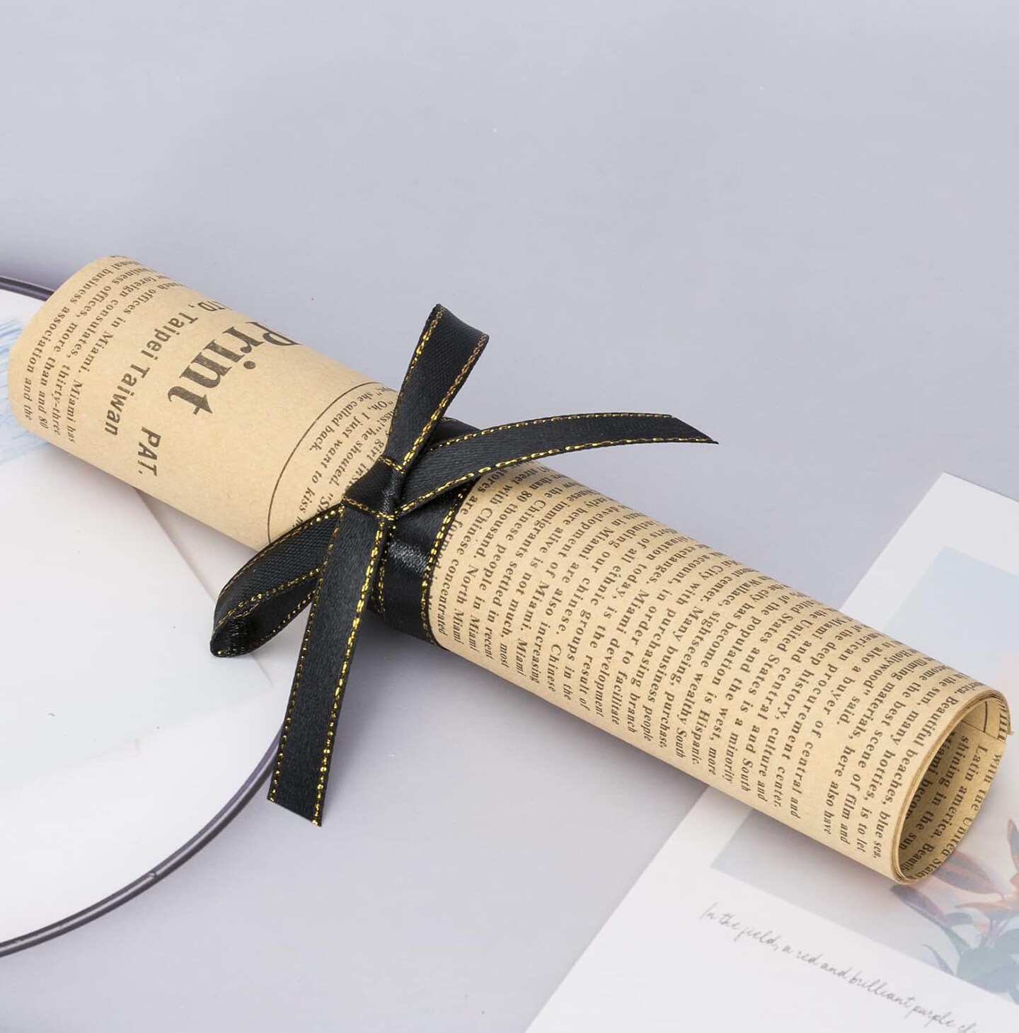 50 Yards 3/8 Inch Black Satin Ribbon with Gold Edges (Black) 900"L x 0.38"W