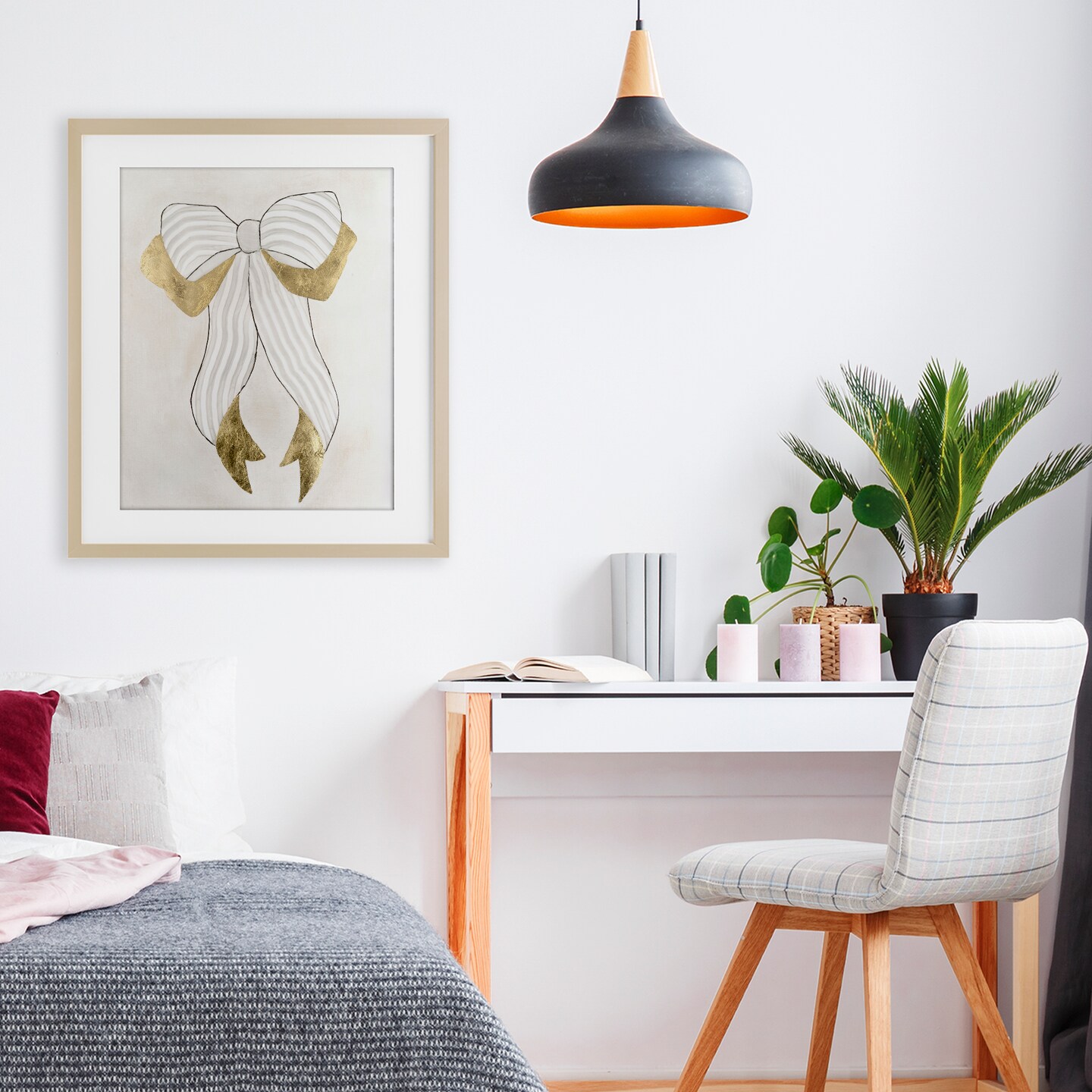 Stupell Industries Neutral Glam Ribbon Framed Print Under Glass, design by Vanna Lam